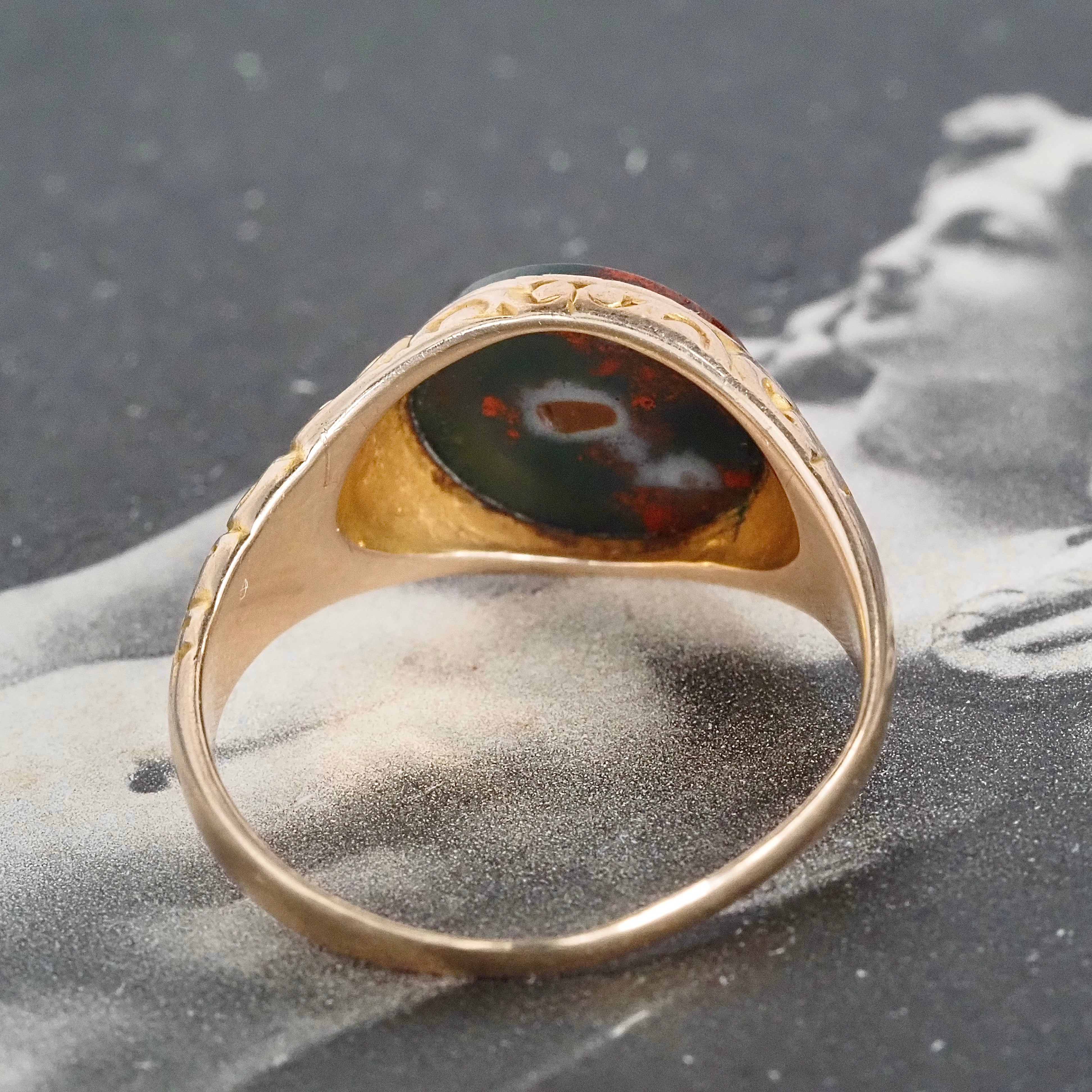 Antique Victorian Hermes/Mercury Intaglio Bloodstone 10k Gold Signet Ring