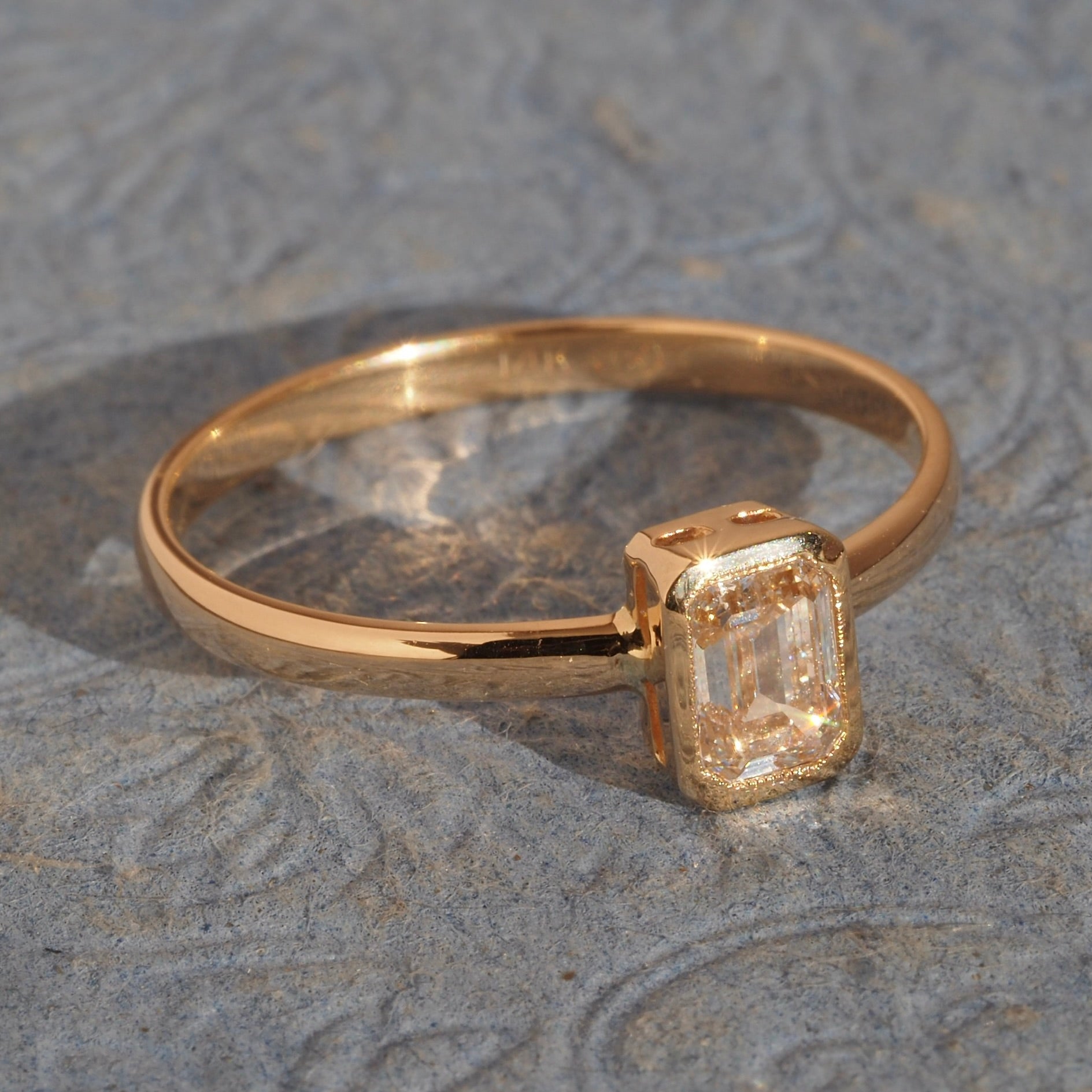 Vintage Emerald Cut Diamond 14k Gold Solitaire Engagement Ring