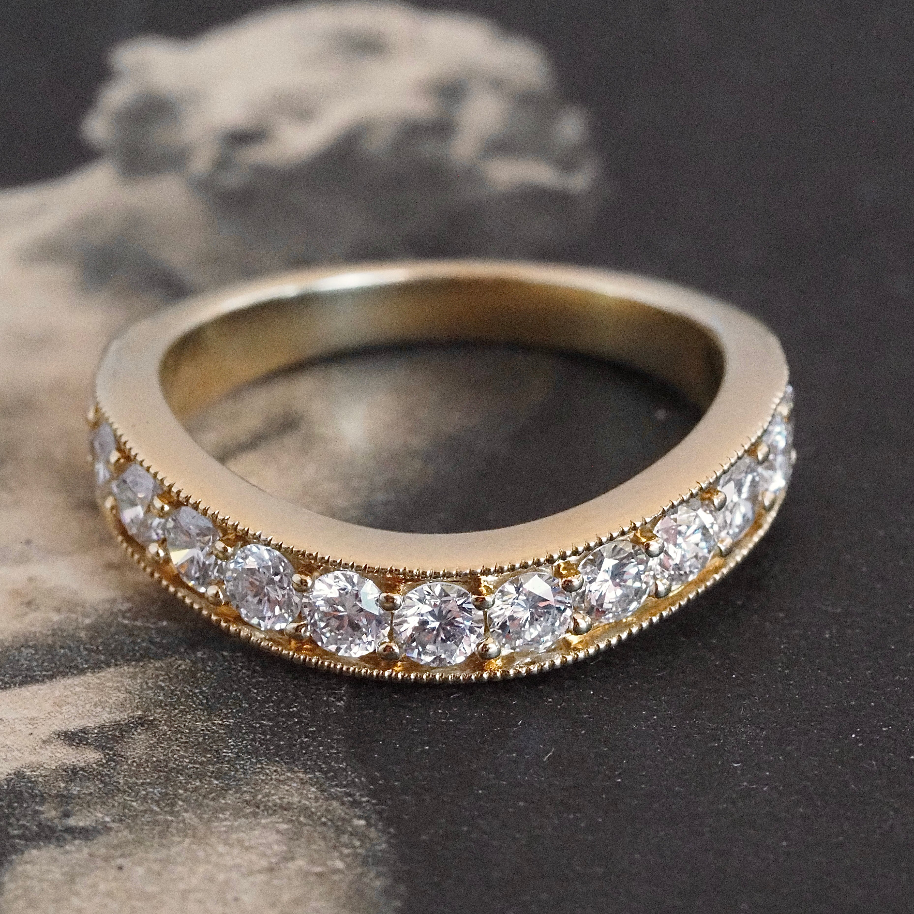 Wavy Diamond Half Eternity 14k Gold Band