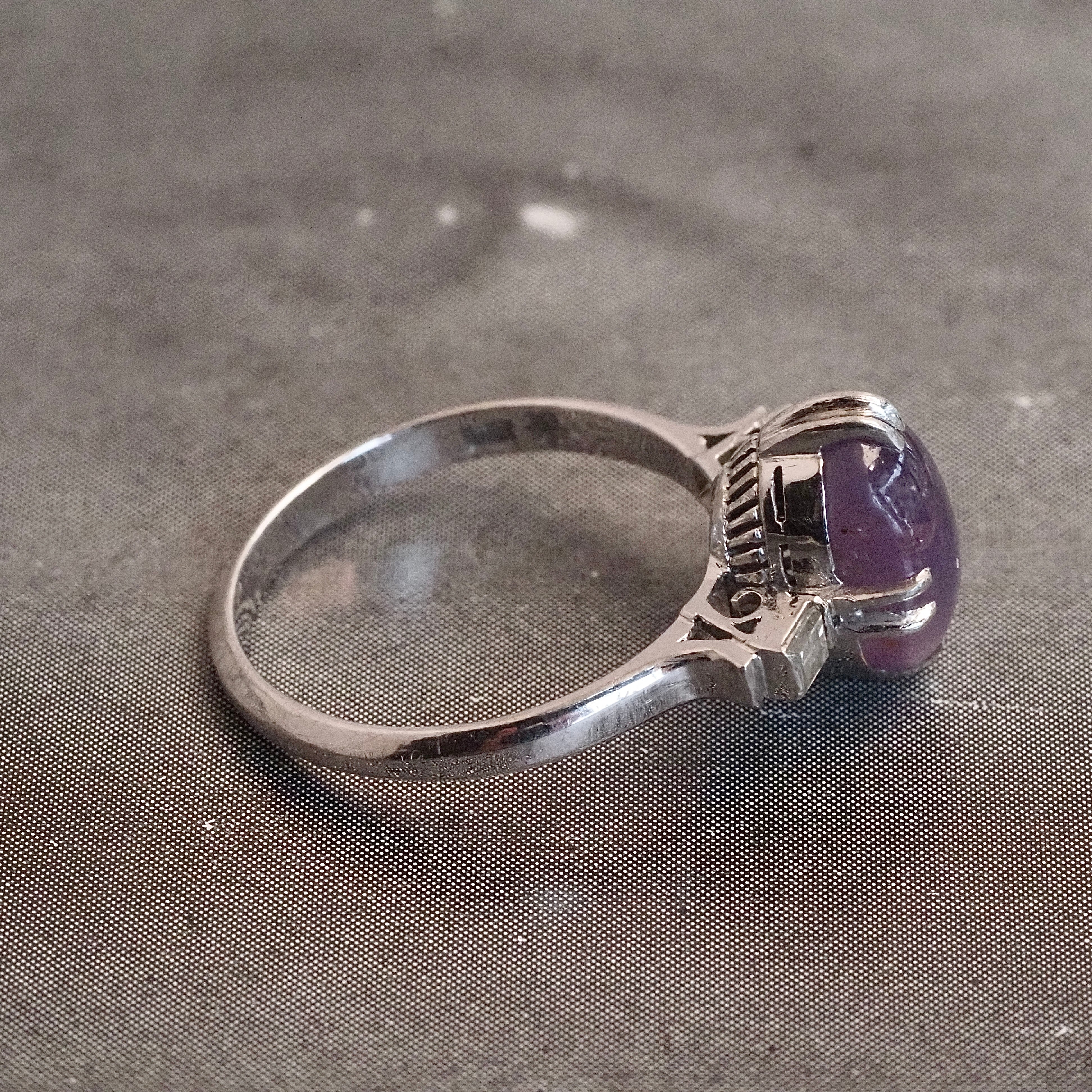 Antique Art Deco Purple Star Sapphire Diamond Platinum Ring