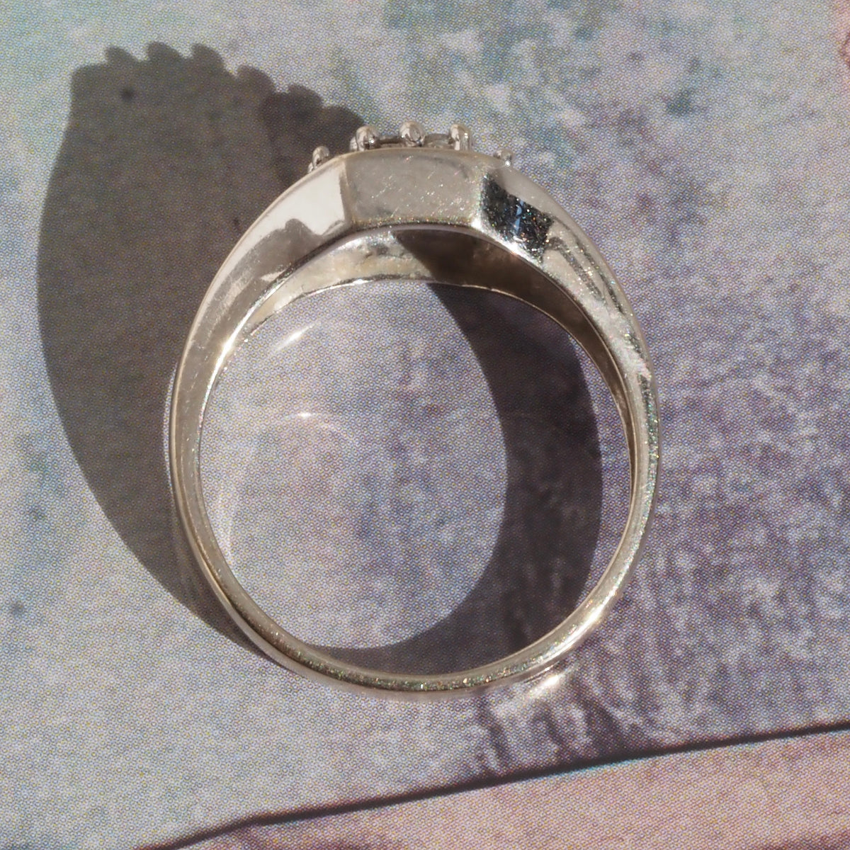 Vintage Squared Diamond 14k White Gold Signet Ring