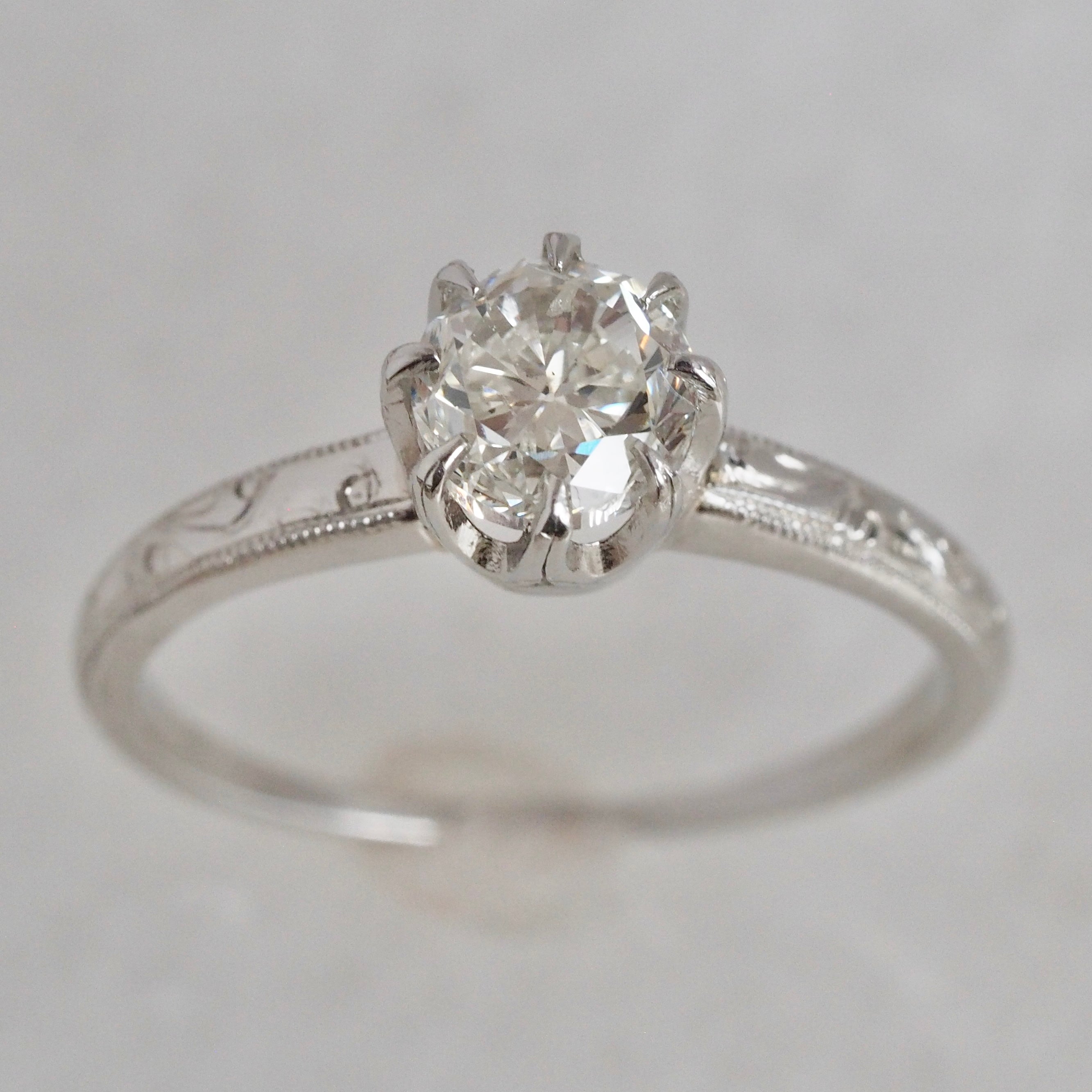 Art Deco Platinum Old European Cut Diamond Engagement Ring