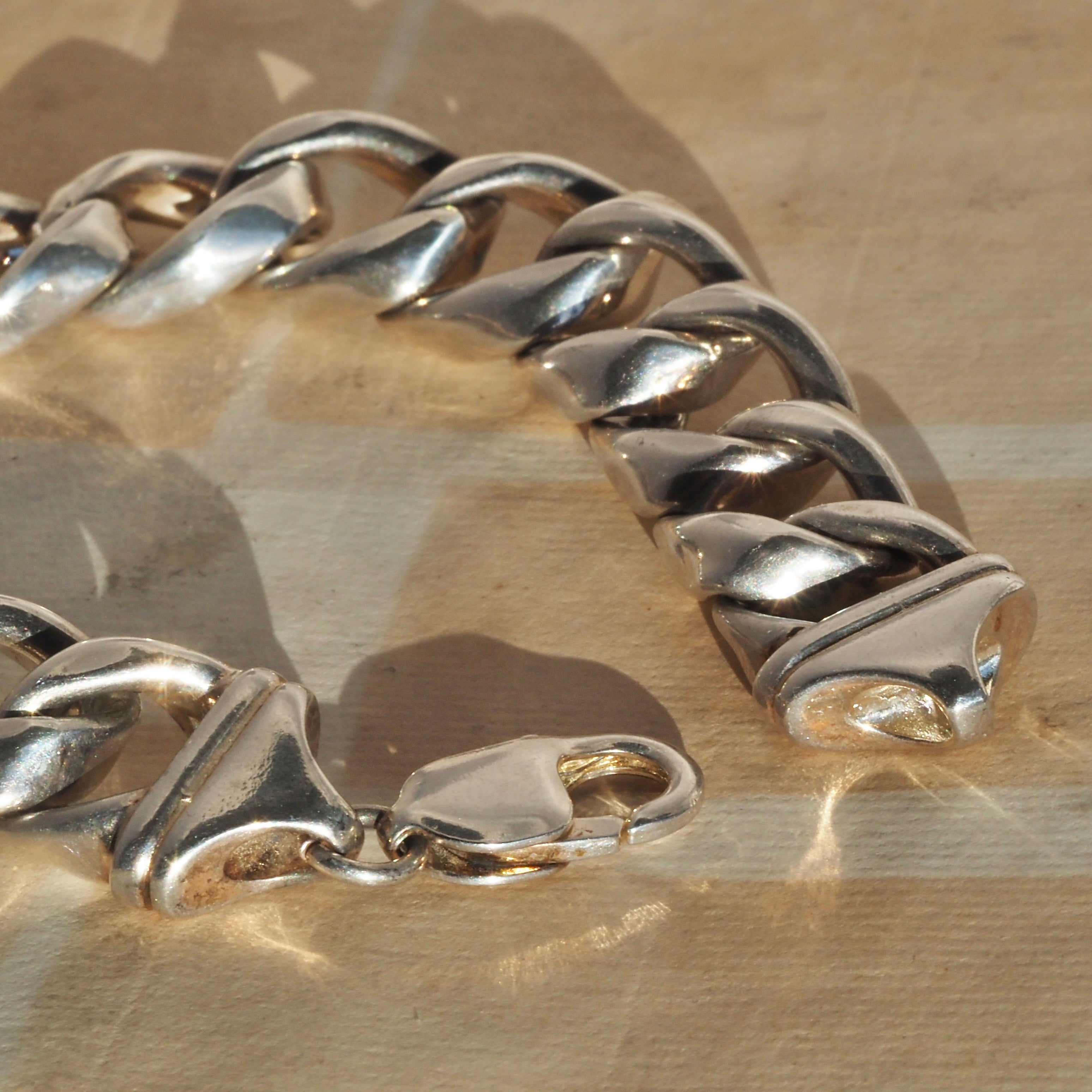 Vintage Italian Sterling Silver Puffed Curb Chain Bracelet