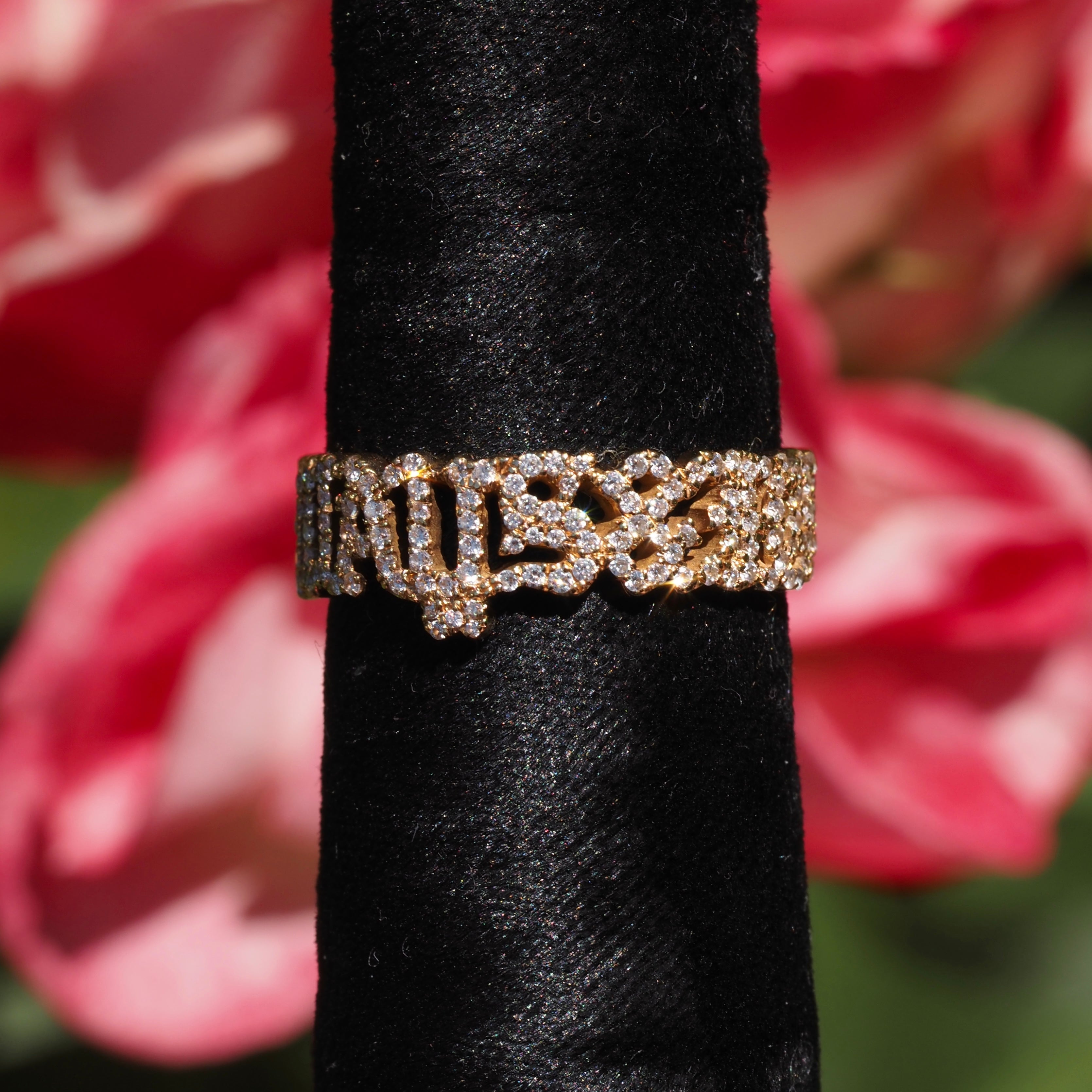 “Always & Forever” Diamond Pavé Script 18k Gold Eternity Band