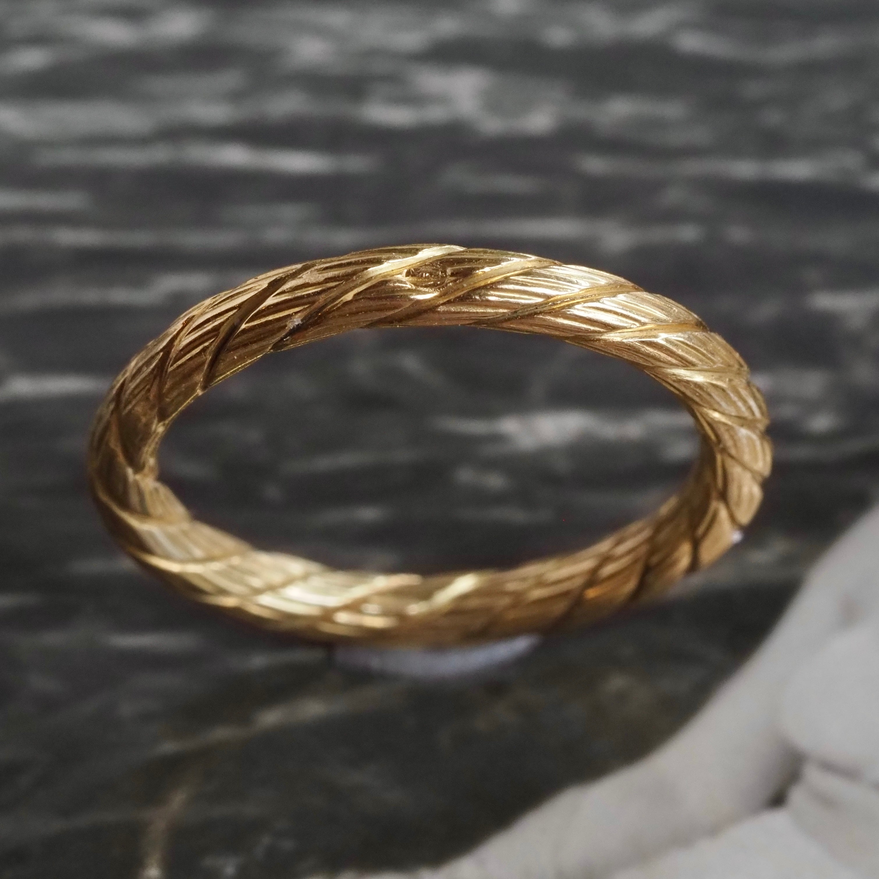 Vintage French 18k Gold Hand Engraved Rope Ring