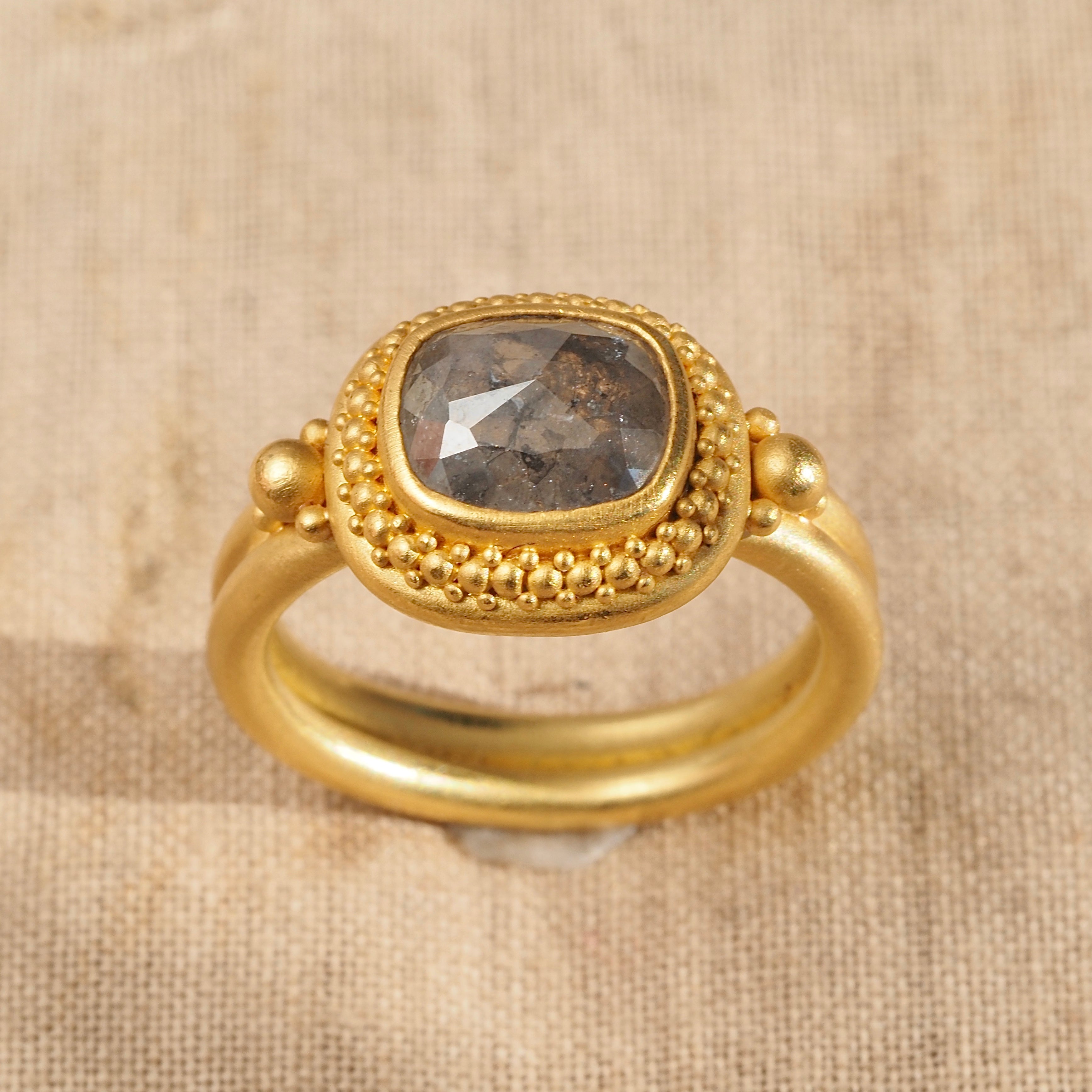 Salt and Pepper Rose Cut Diamond 22k Gold & 20k Gold Ring