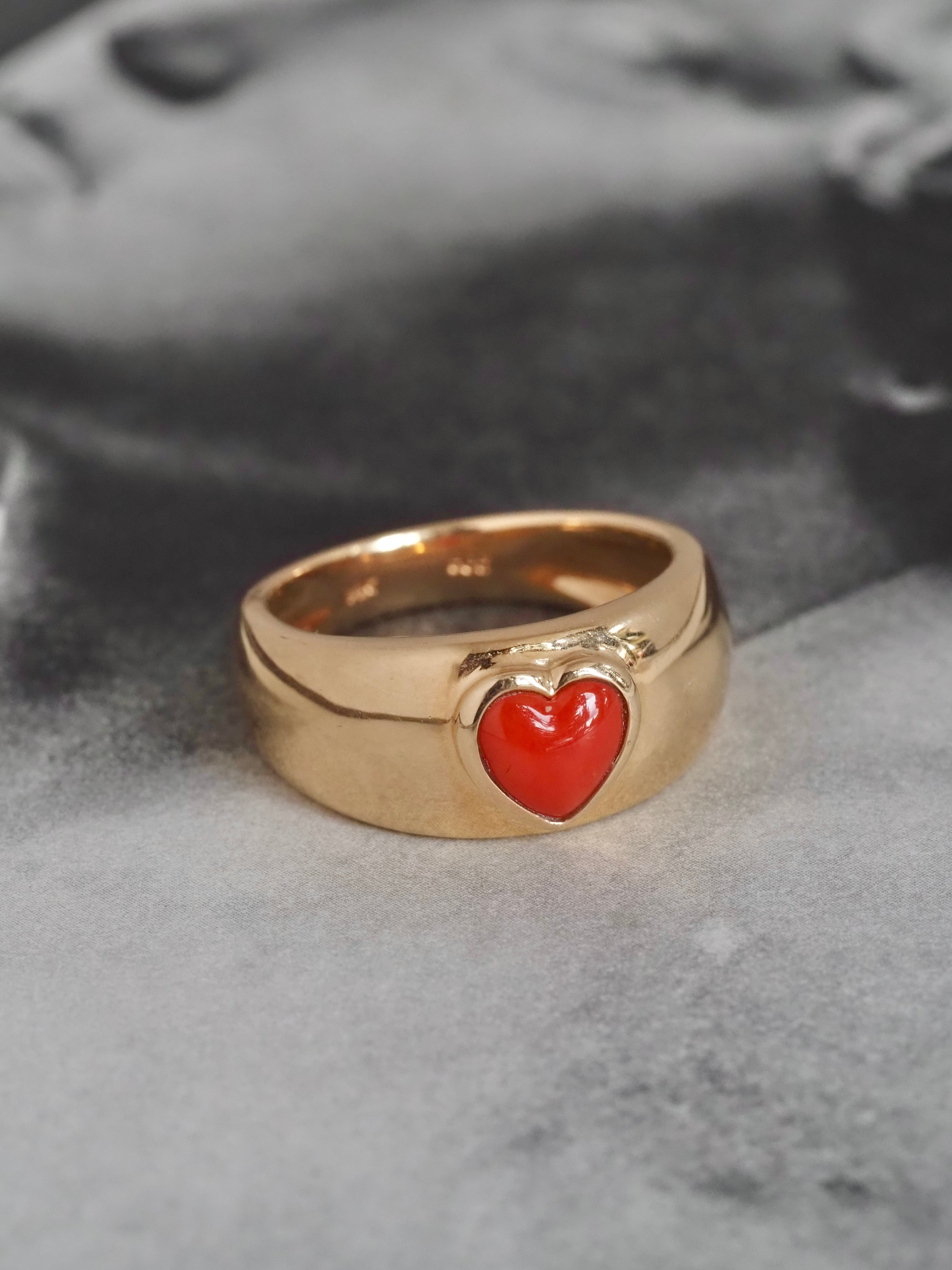 Coral Heart 14k Gold Dome Ring