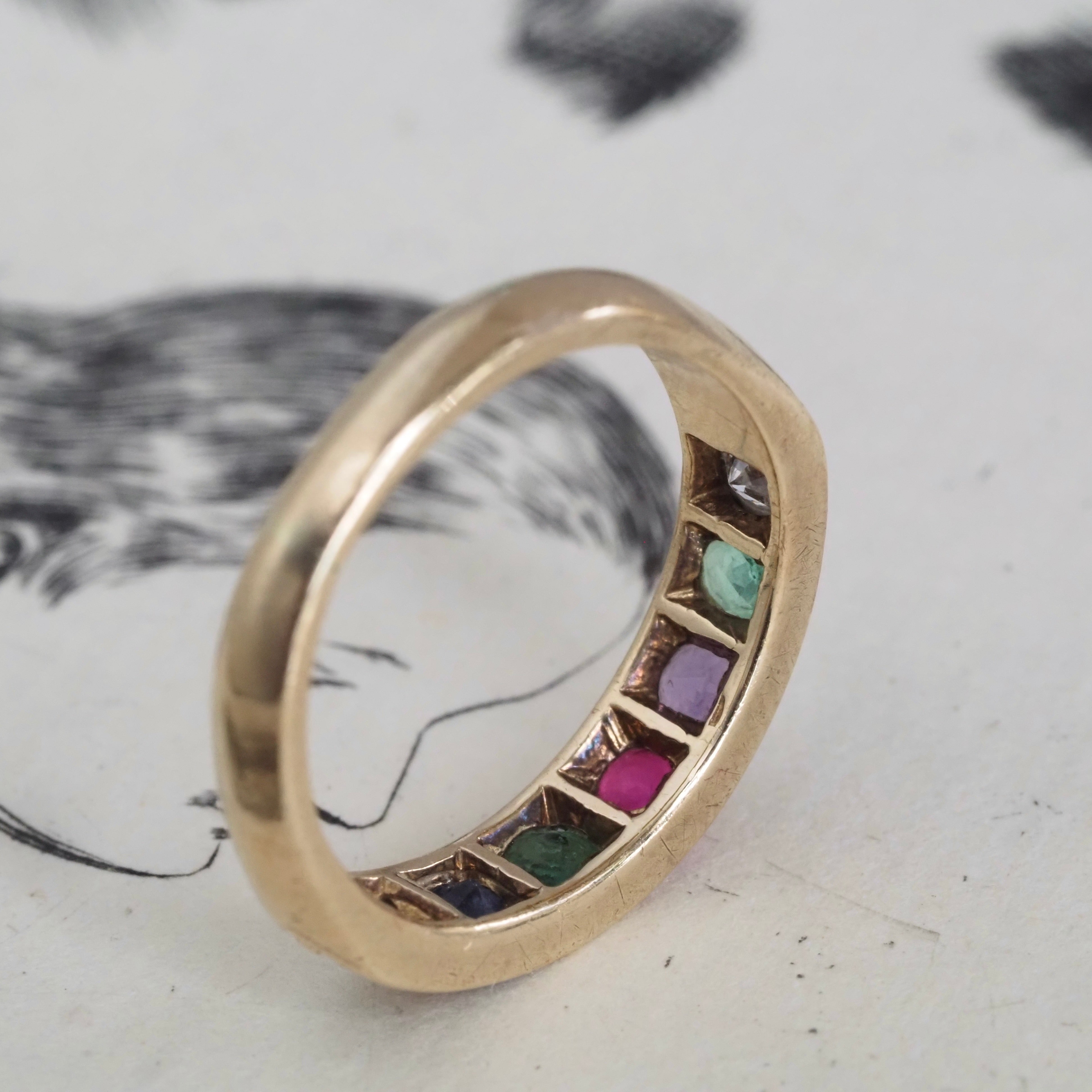 Antique c. 1938 English “Dearest” Acrostic 10k Gold Ring