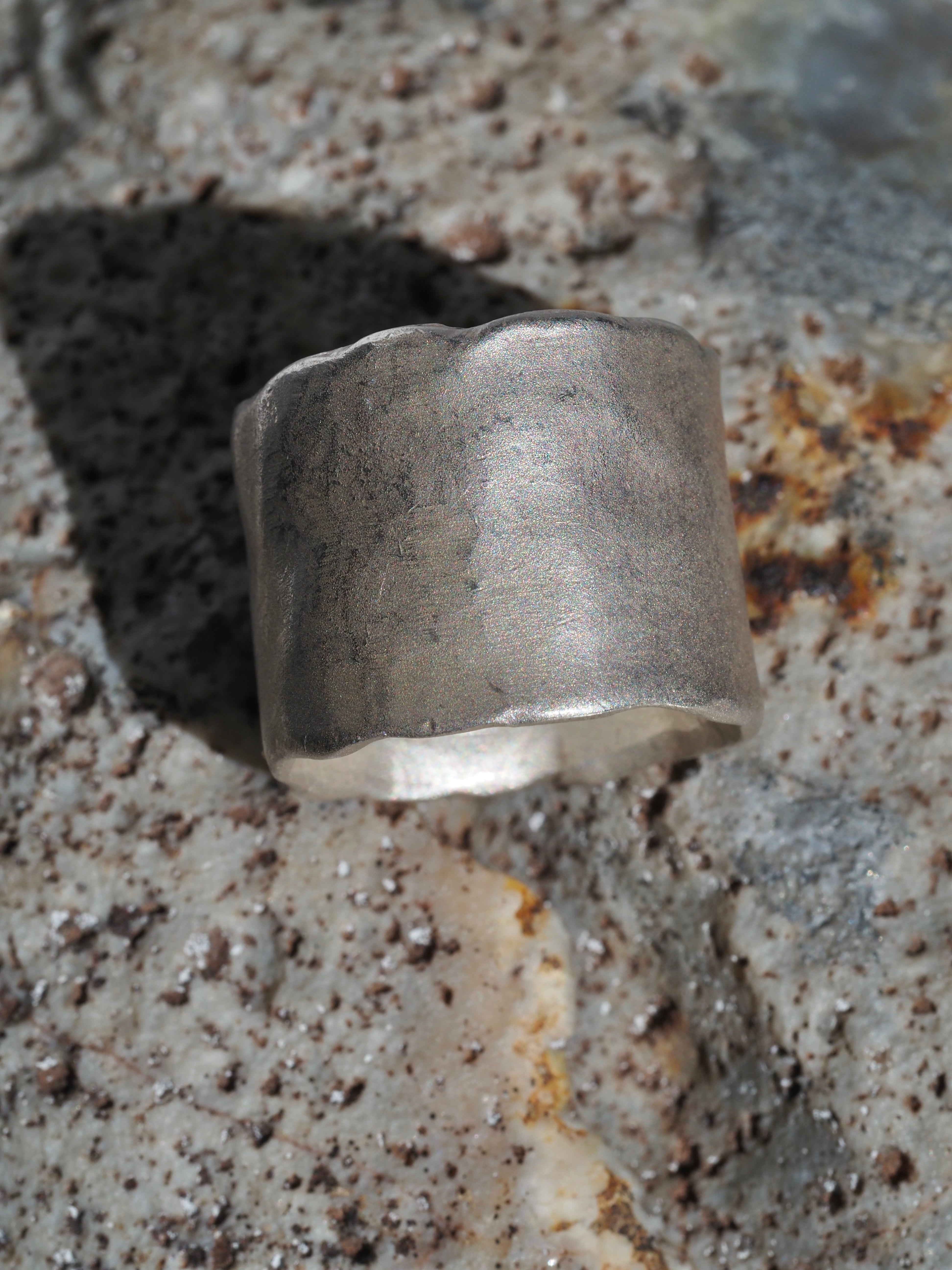 Sterling Silver Wide Organic Band With Diamond