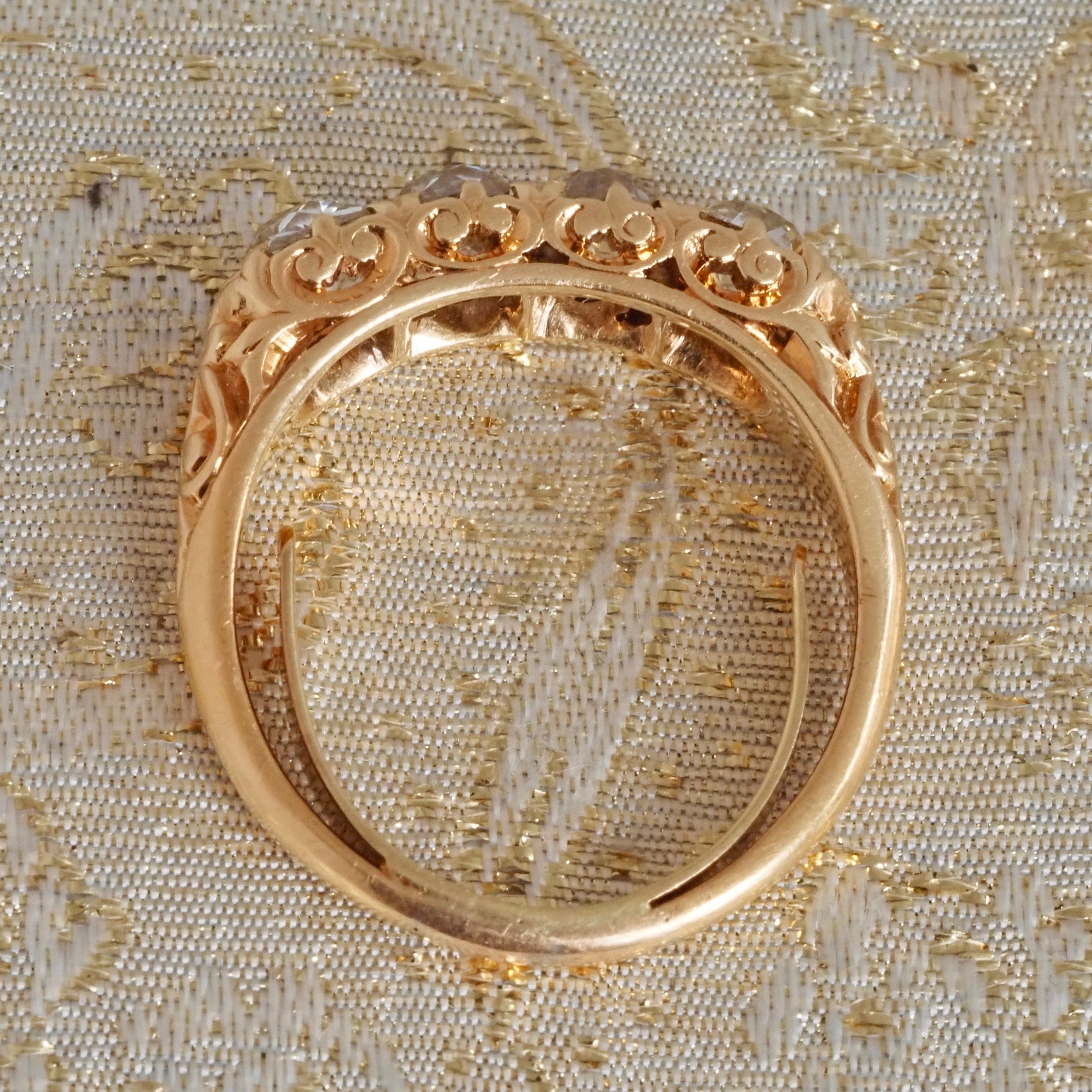 Antique Old Mine Cut Diamond 18k Gold Half Hoop Engagement Ring