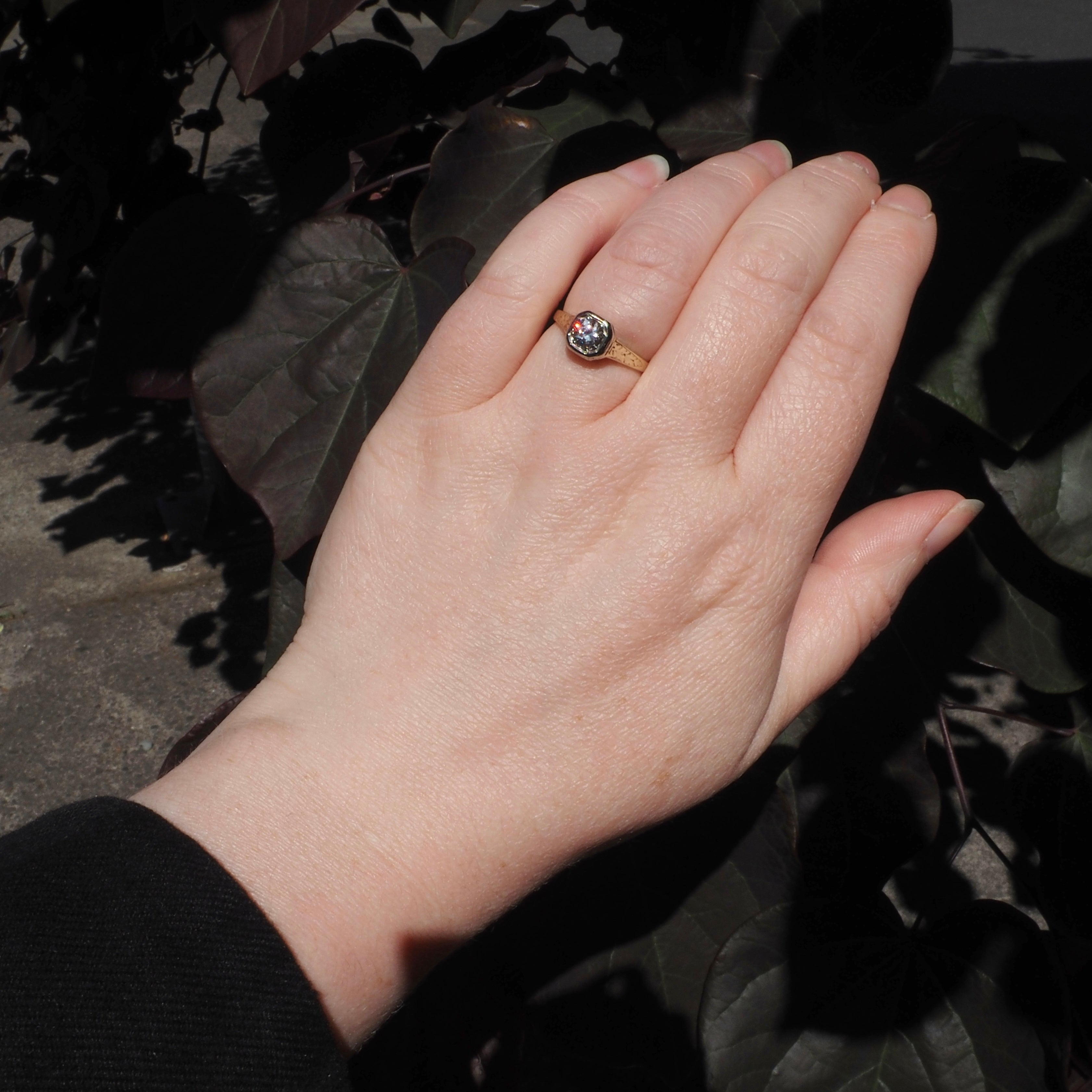 Antique Art Deco Old European Cut Diamond 14k Gold Engagement Ring