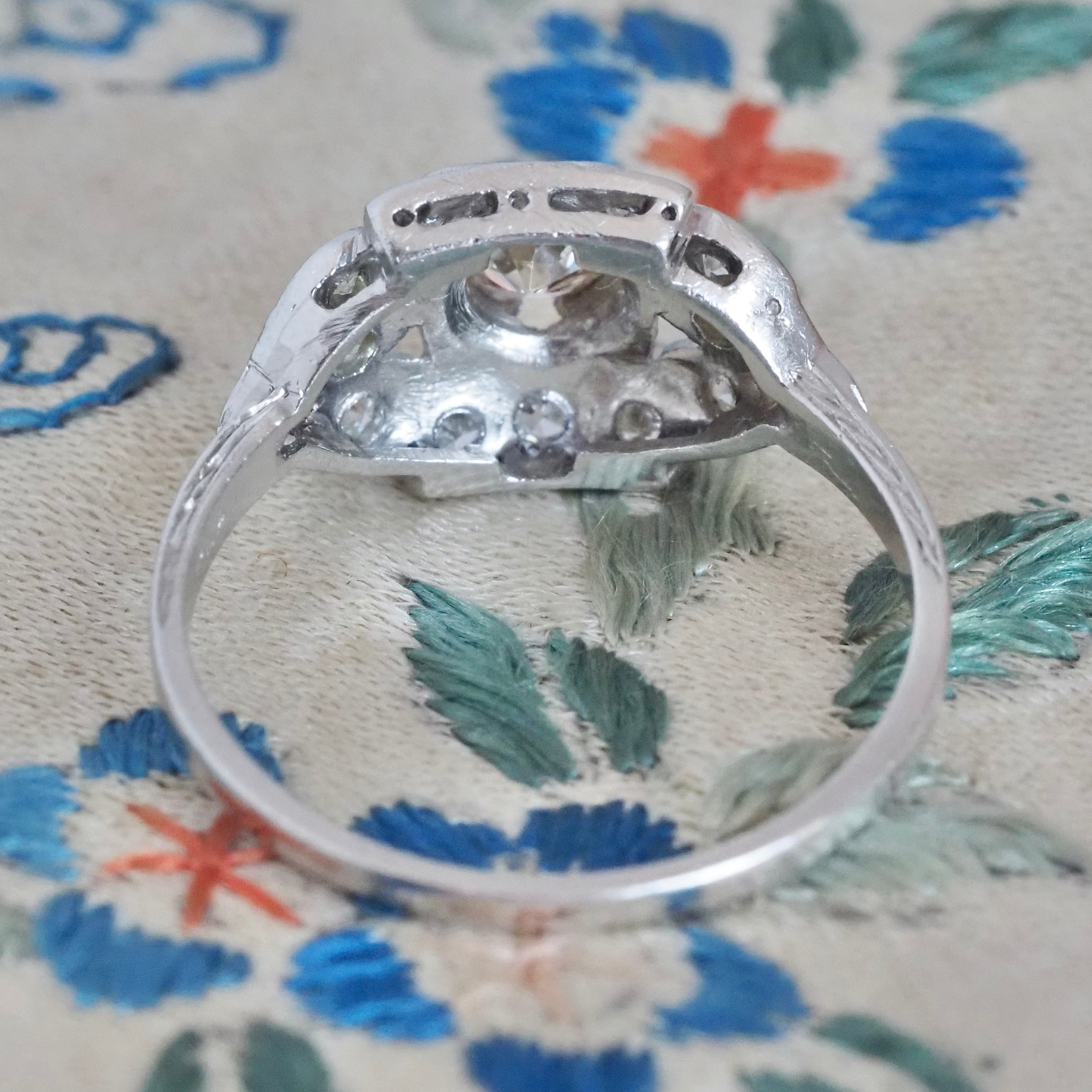 Antique Art Deco Platinum Old European Cut Diamond Shield Ring