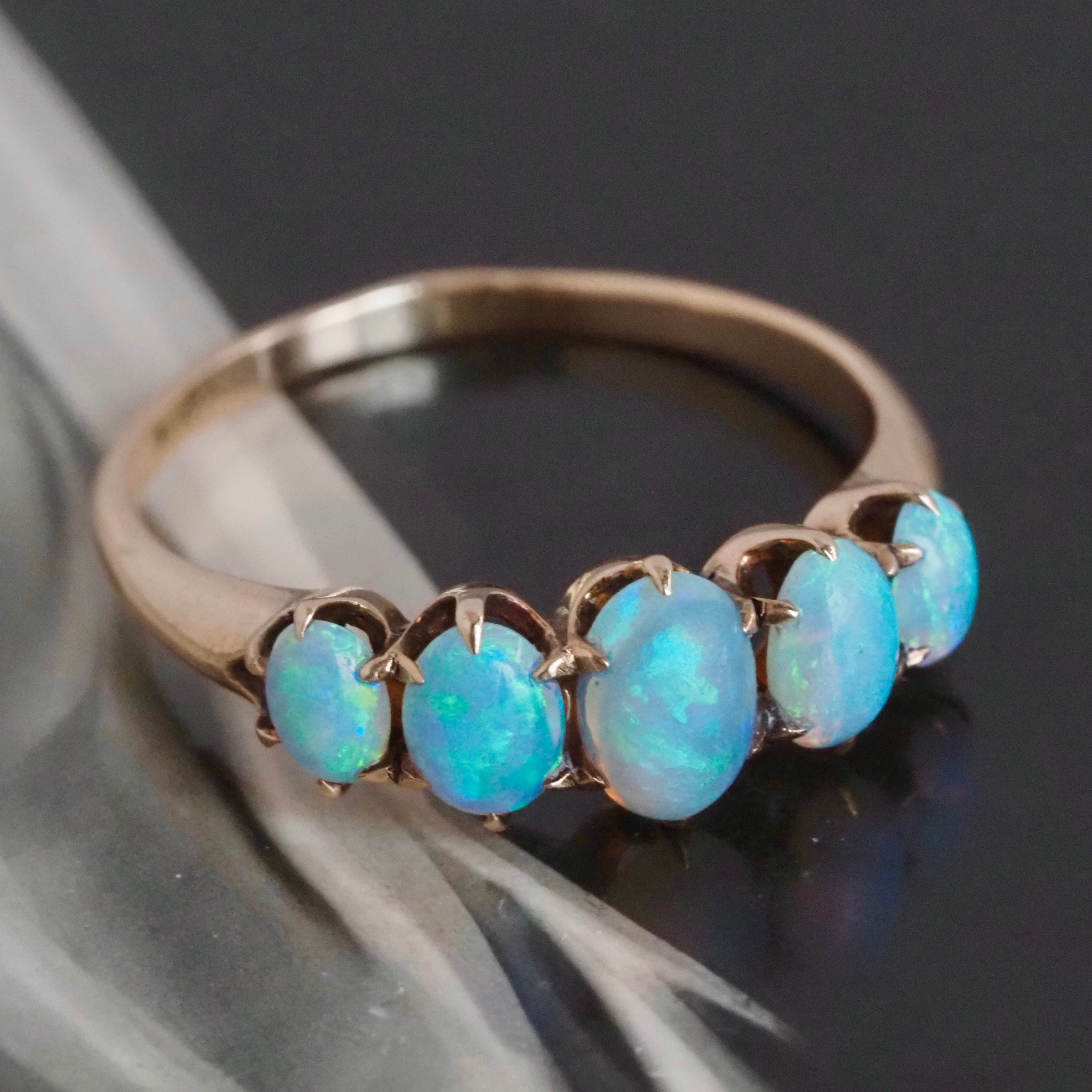Antique Victorian Opal Five Stone 10k Gold Ring
