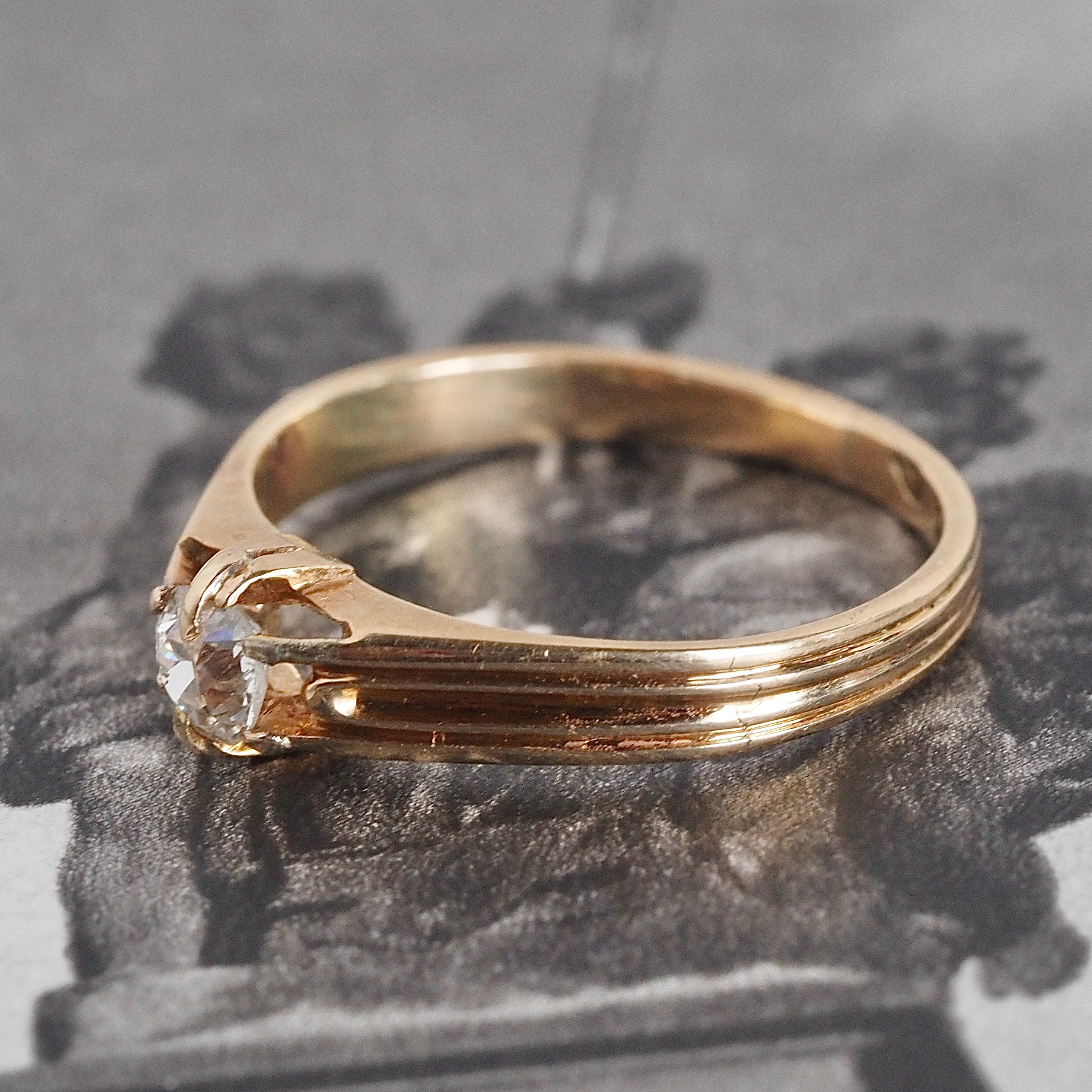 Antique Austro-Hungarian Old Mine Cut Diamond 14k Gold Solitaire Engagement Ring