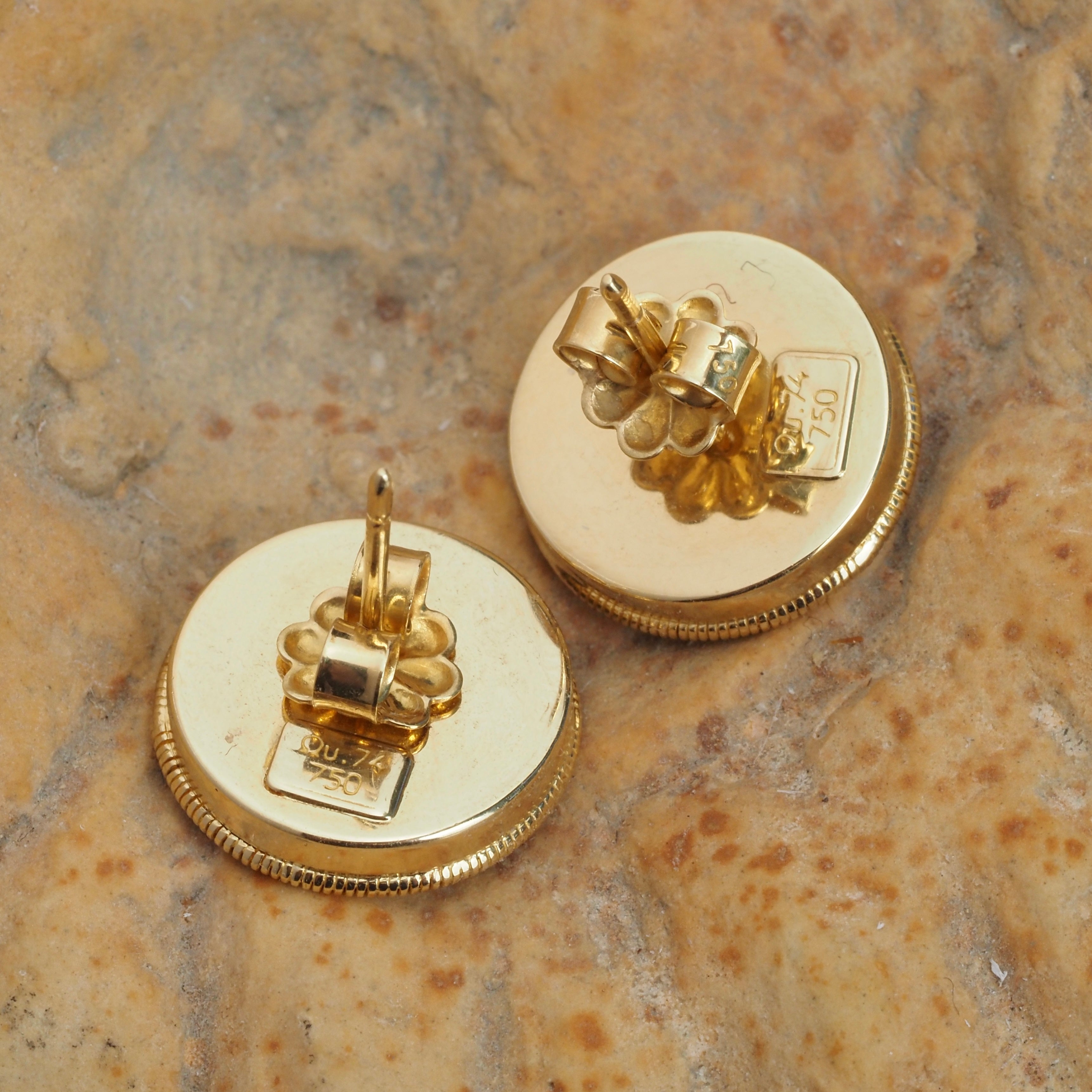 Vintage Greek 18k Gold Floral Disc Earrings