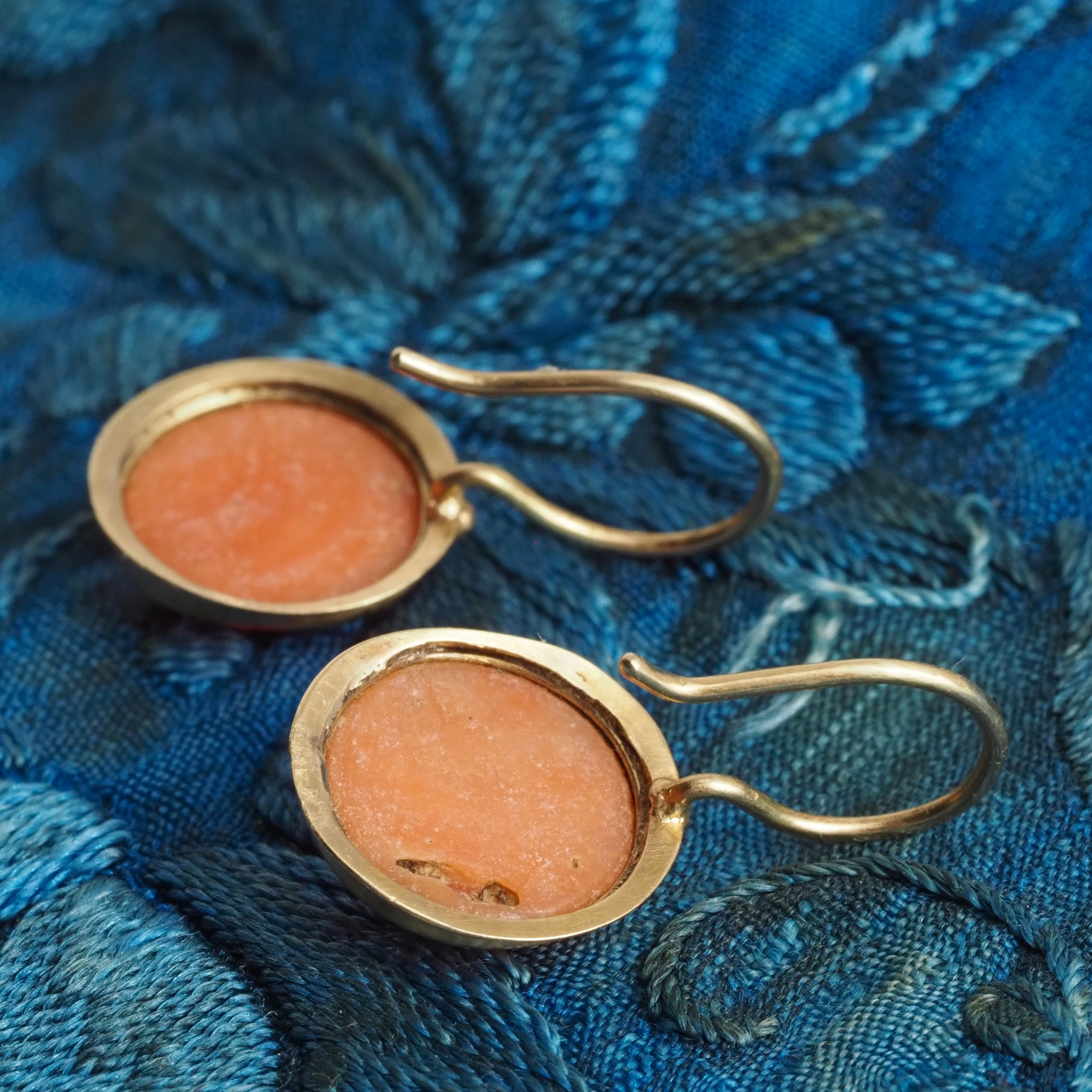 Antique Portuguese Coral Drop 19k Gold Earrings