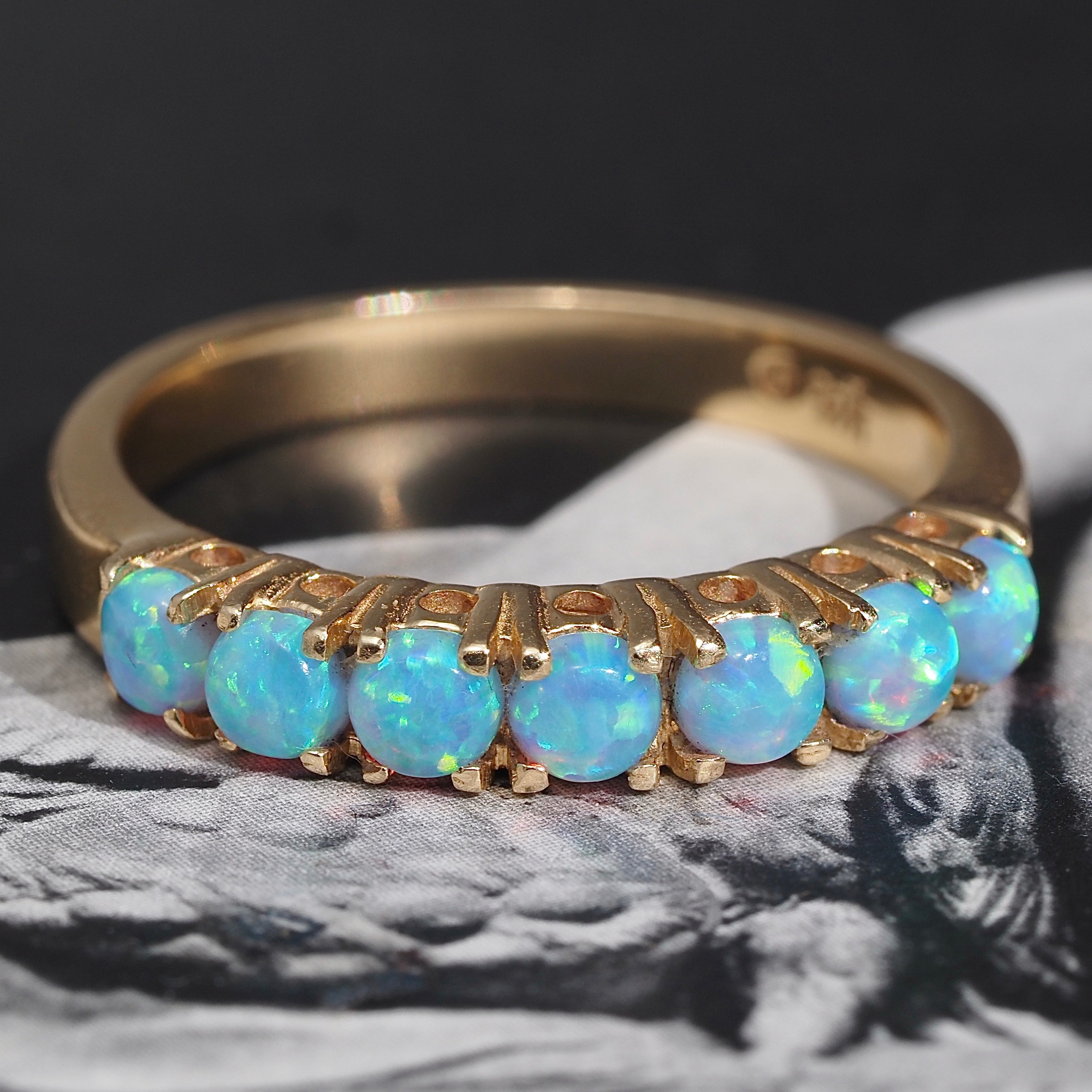 Vintage Opal Half Hoop 14k Gold Ring