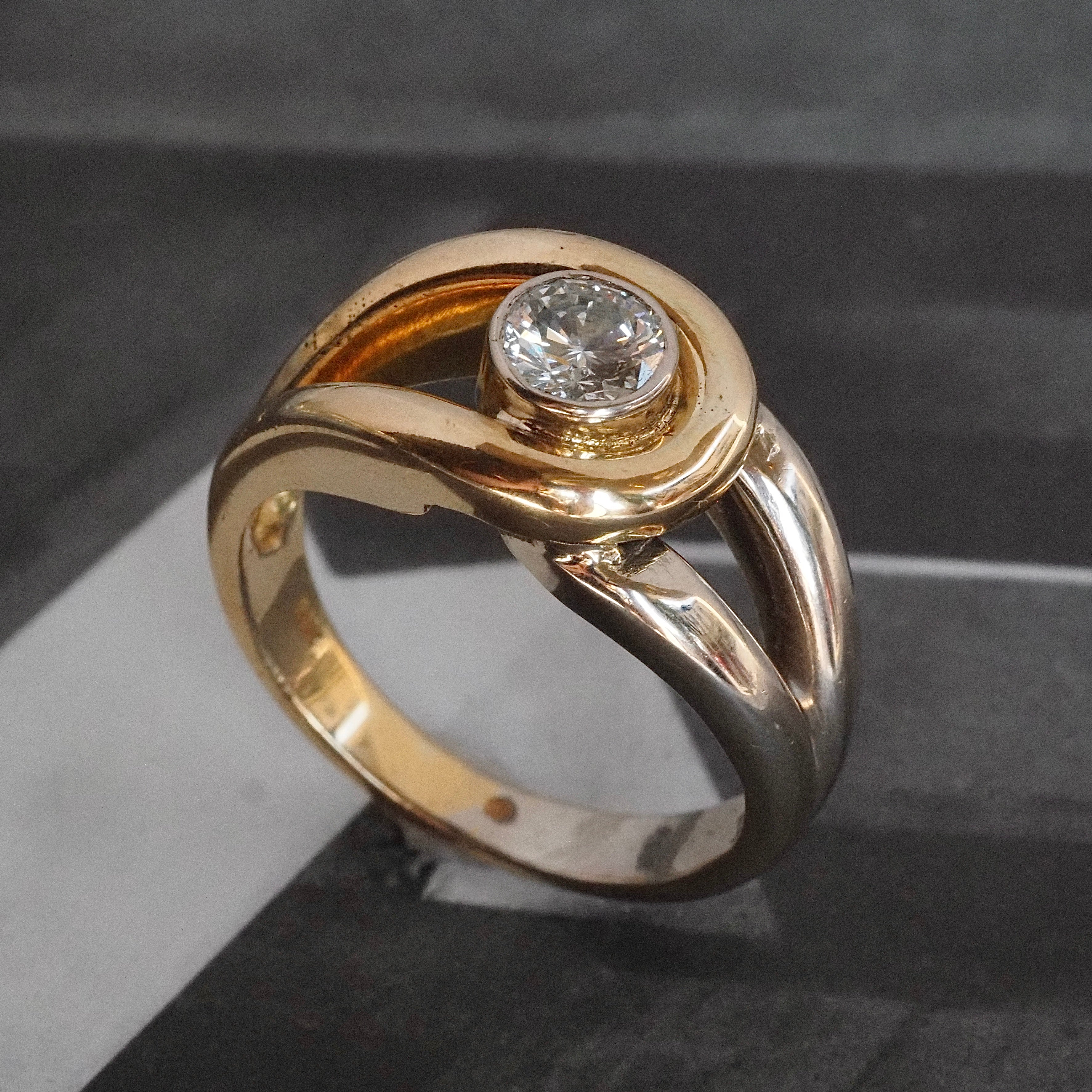 Vintage Diamond White and Yellow 14k Gold Knot Ring