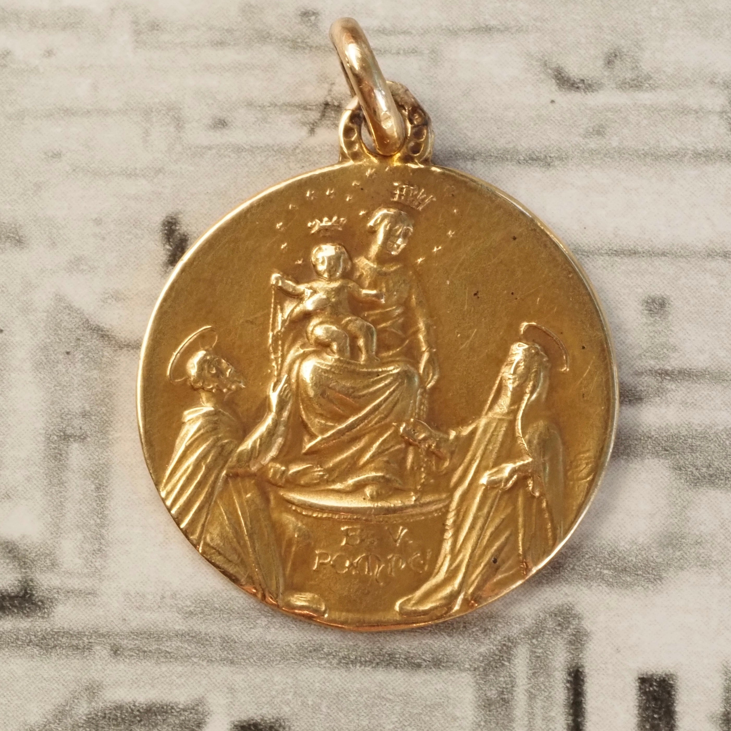 Antique Our Lady of Pompei 18k Gold Pendant