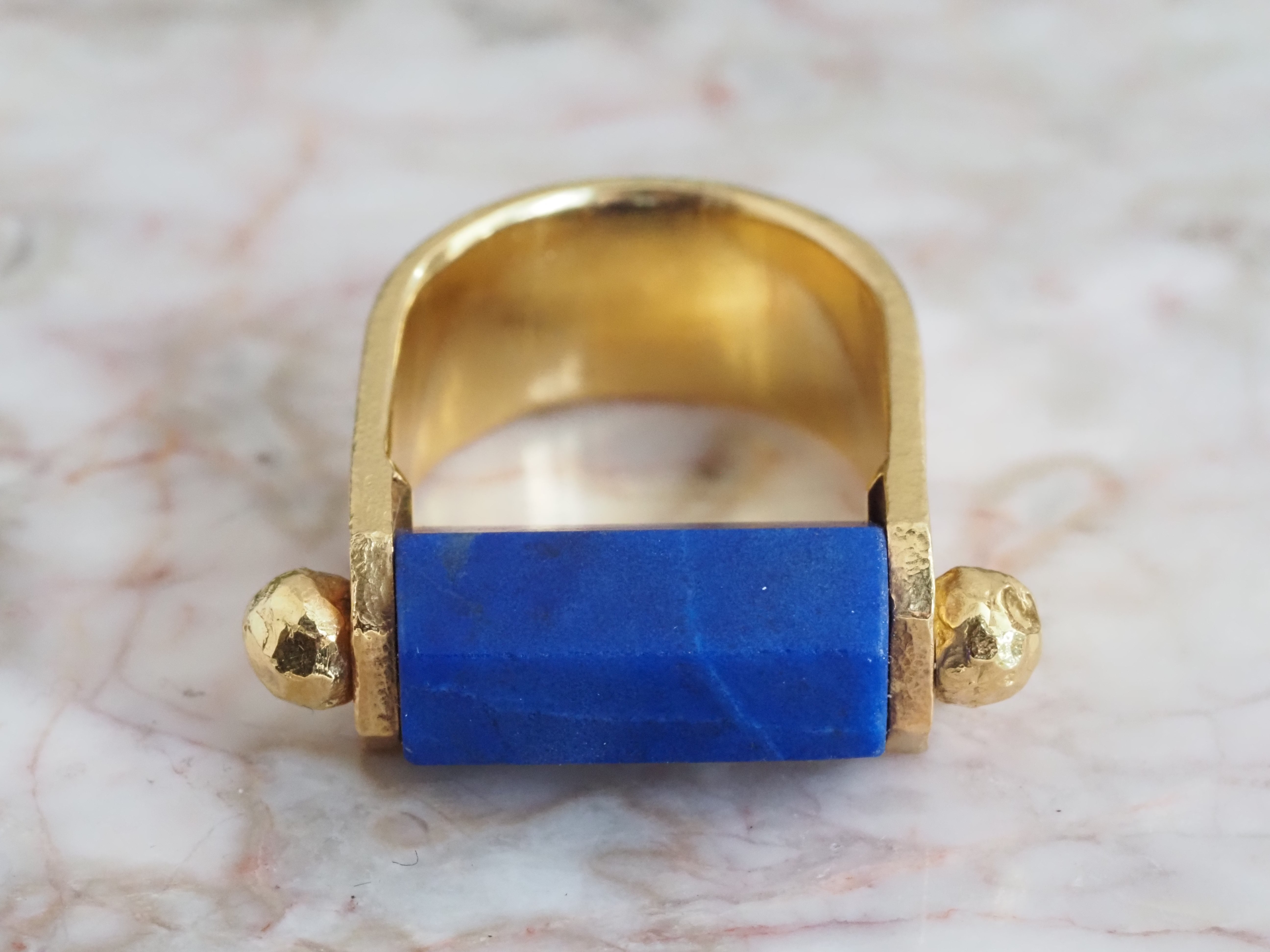 Vintage Portuguese Barrel Lapis 19k Gold Ring