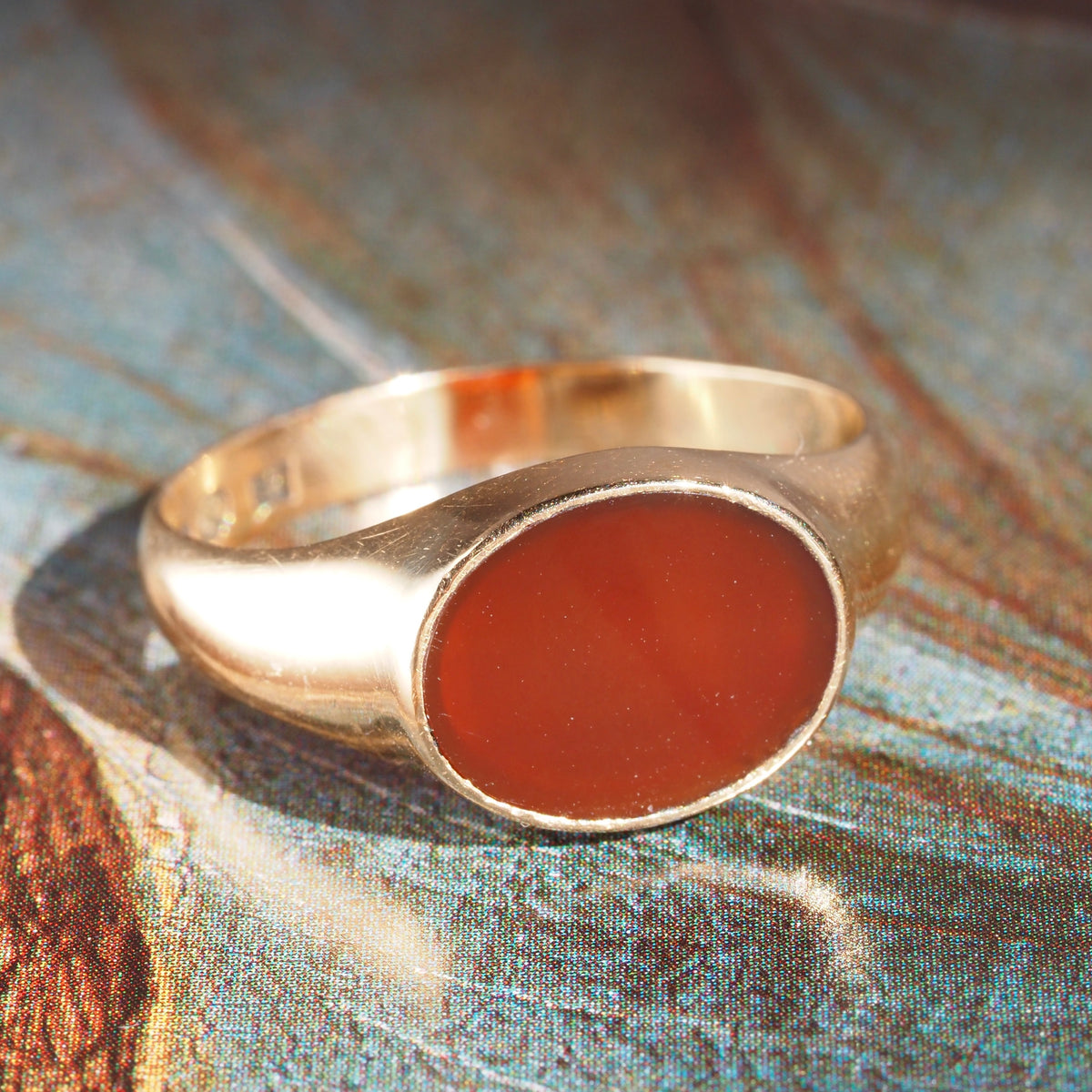 Antique c.1920 Swedish Carnelian 18k Gold Signet Ring