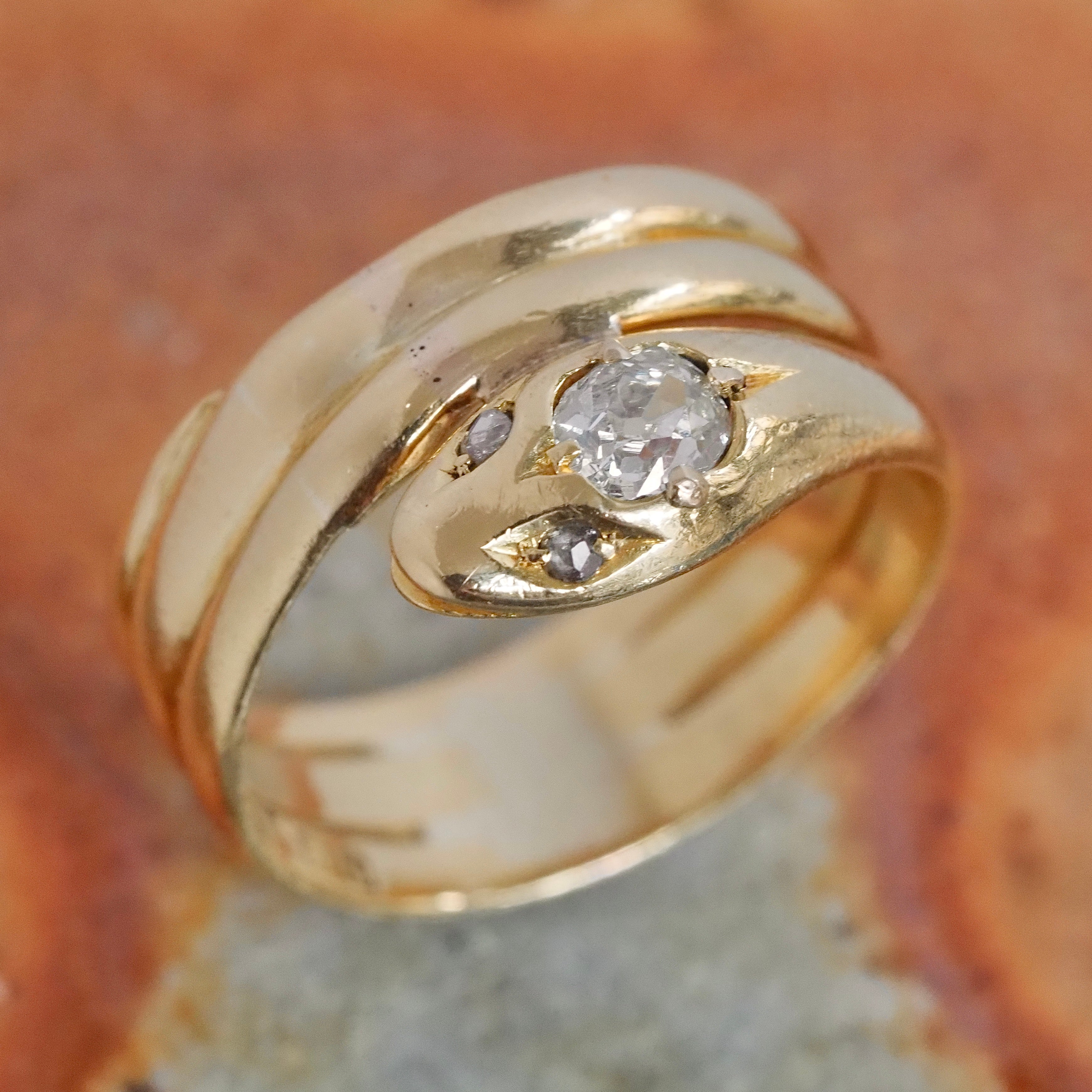 Antique English 18k Gold Old Mine Cut Diamond Snake Ring