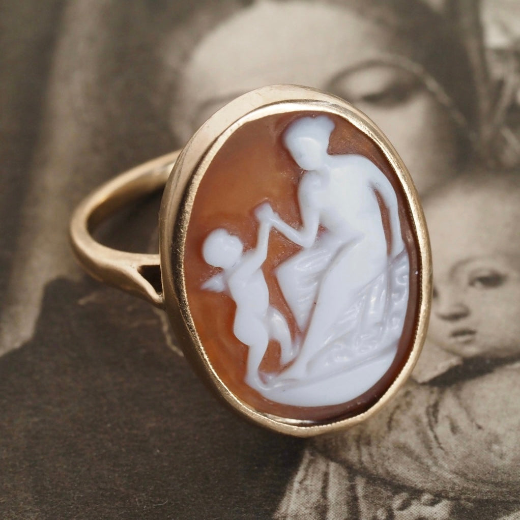 Antique Victorian 14k Gold Shell Cameo Ring