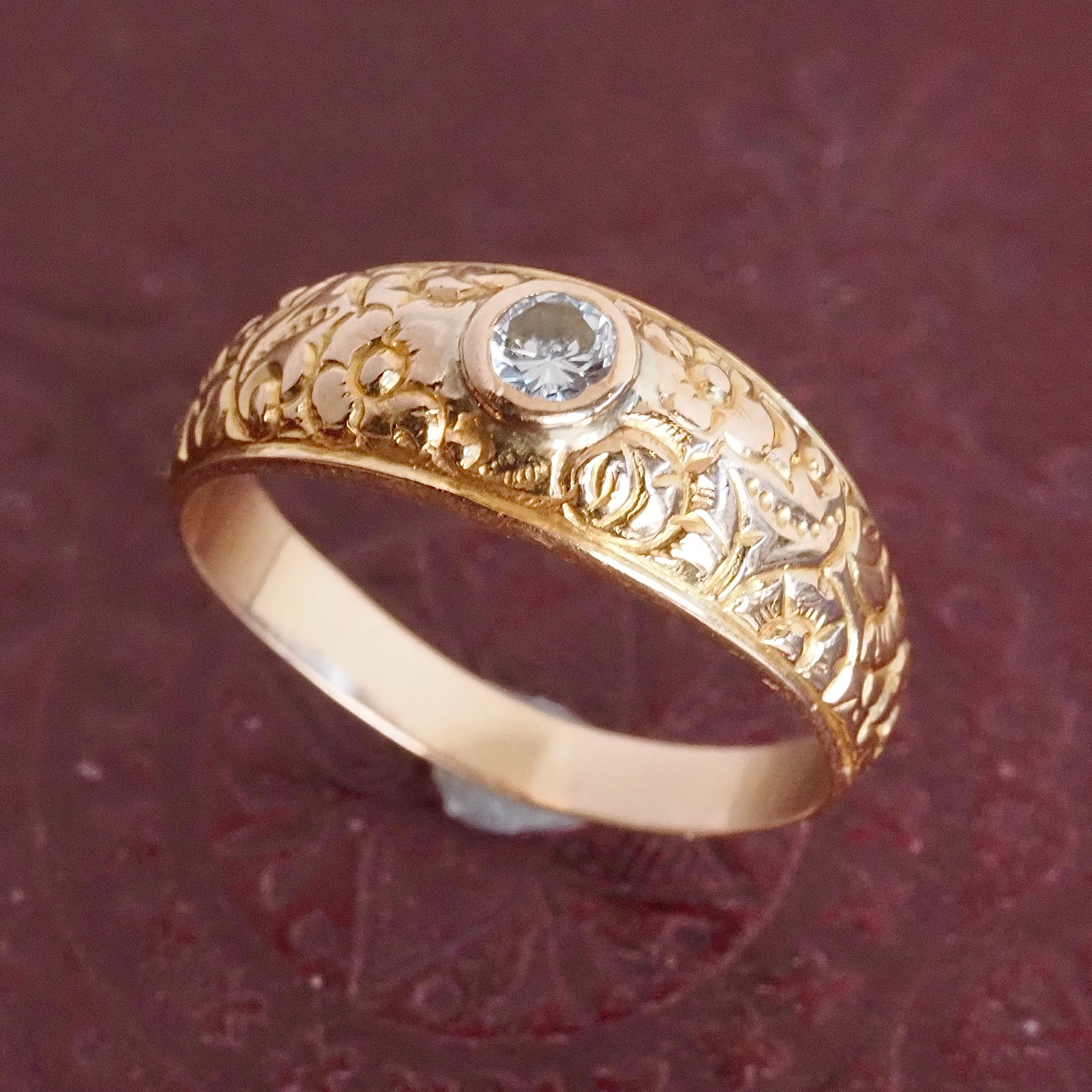 Vintage Portuguese Floral 19k Gold Diamond Ring