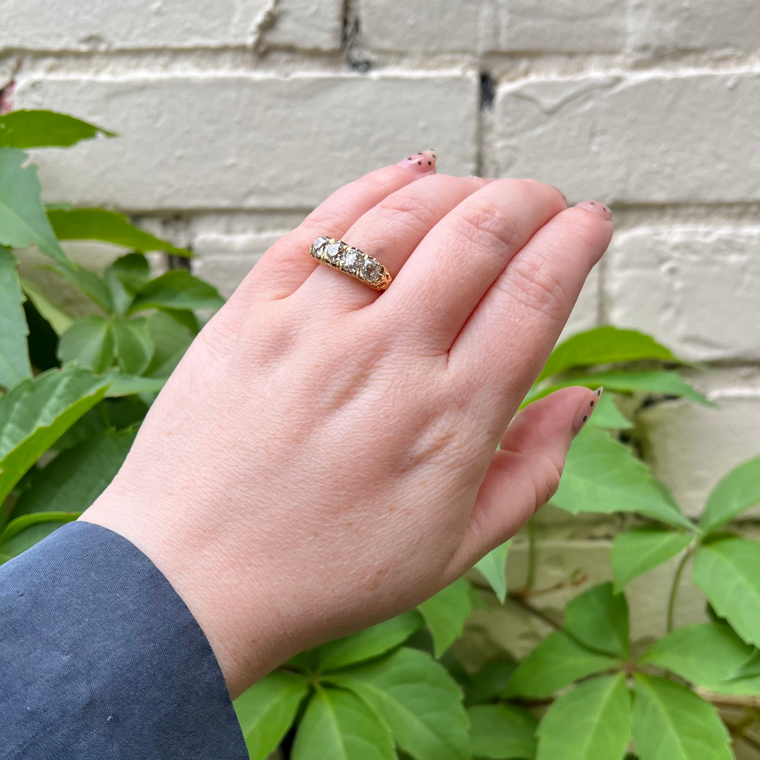 Antique Old Mine Cut Diamond 18k Gold Half Hoop Engagement Ring