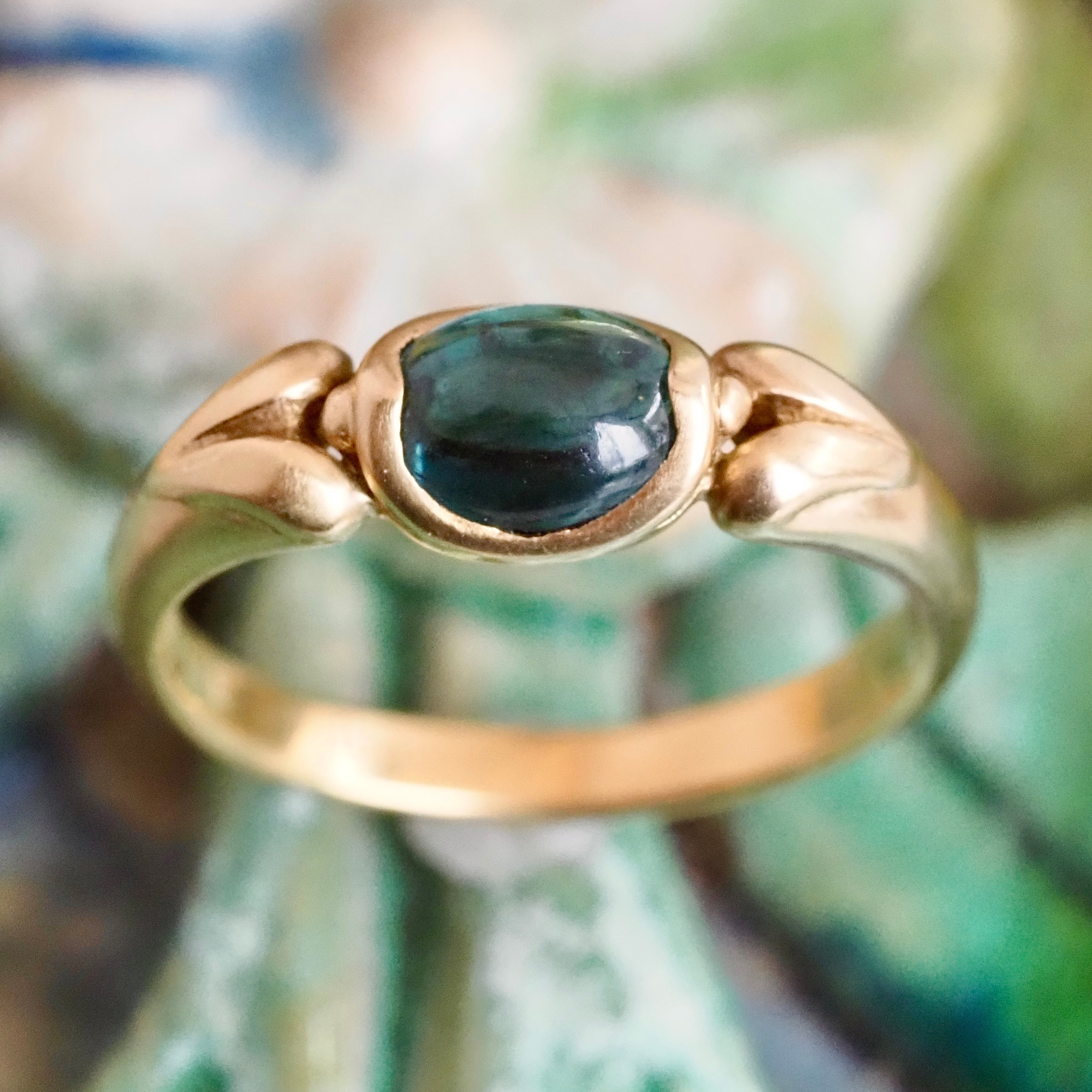 Vintage Indicolite Tourmaline 18k Gold Ring