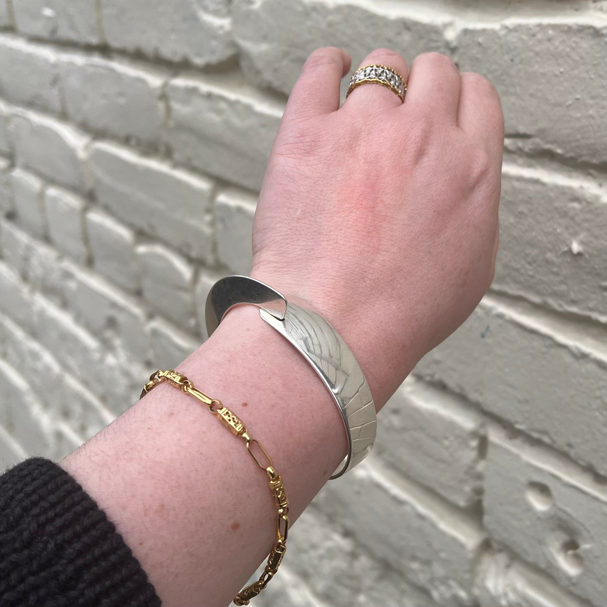 Modernist Sterling Silver Bangle Hook Clasp Bracelet