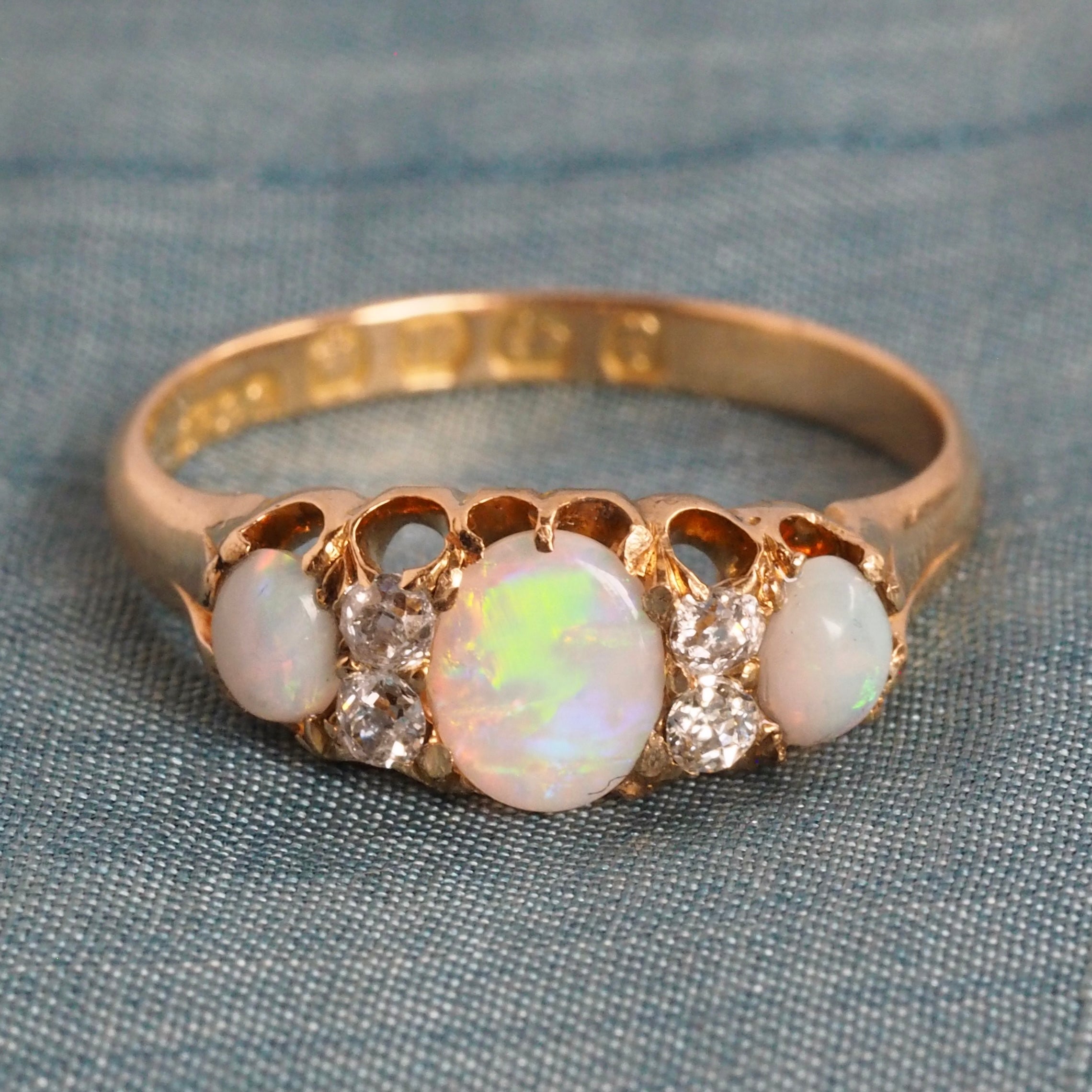 1920s Opal and Diamond Cluster Ring - Aladdins Cave Jewellery