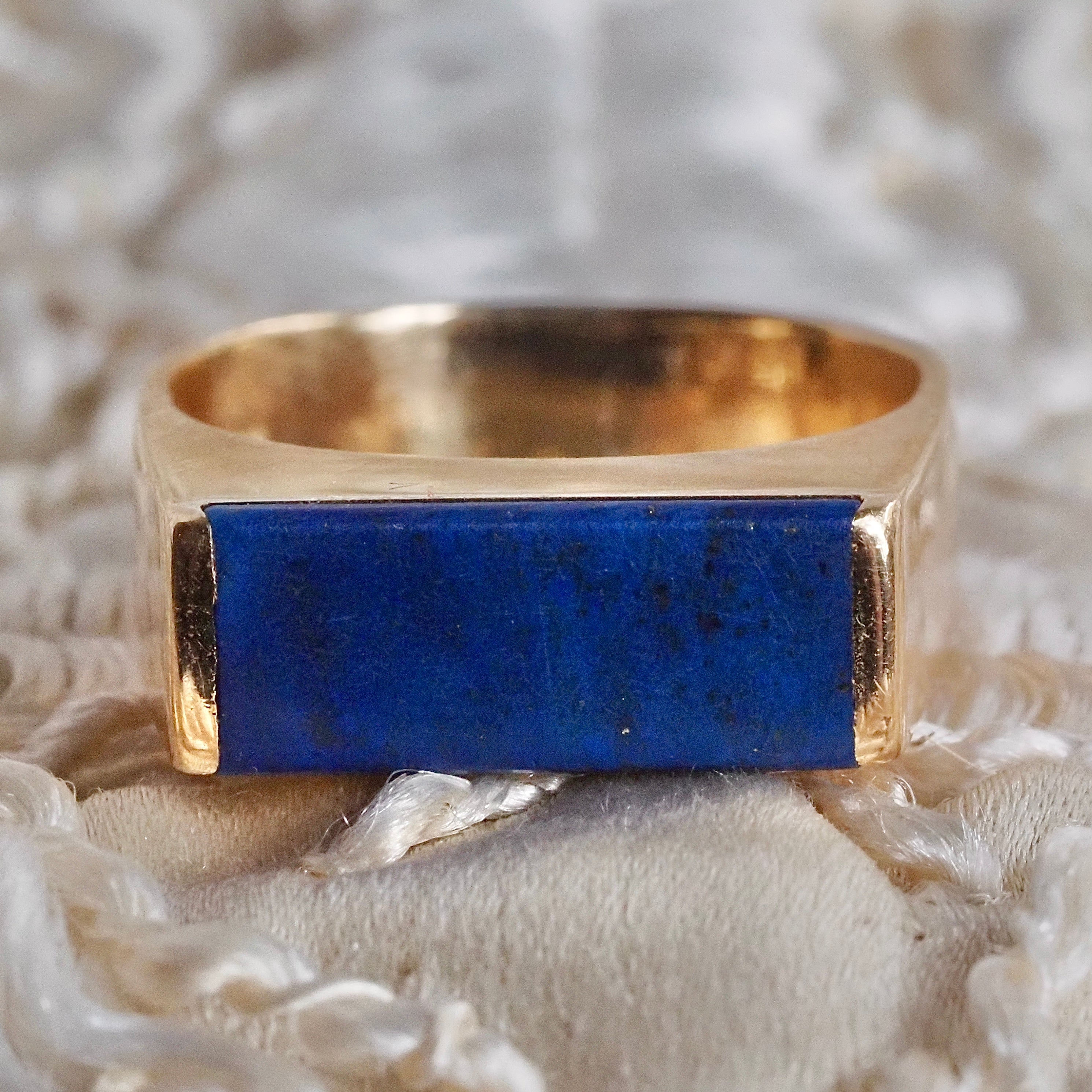 Vintage Danish 14k Gold Lapis Saddle Ring