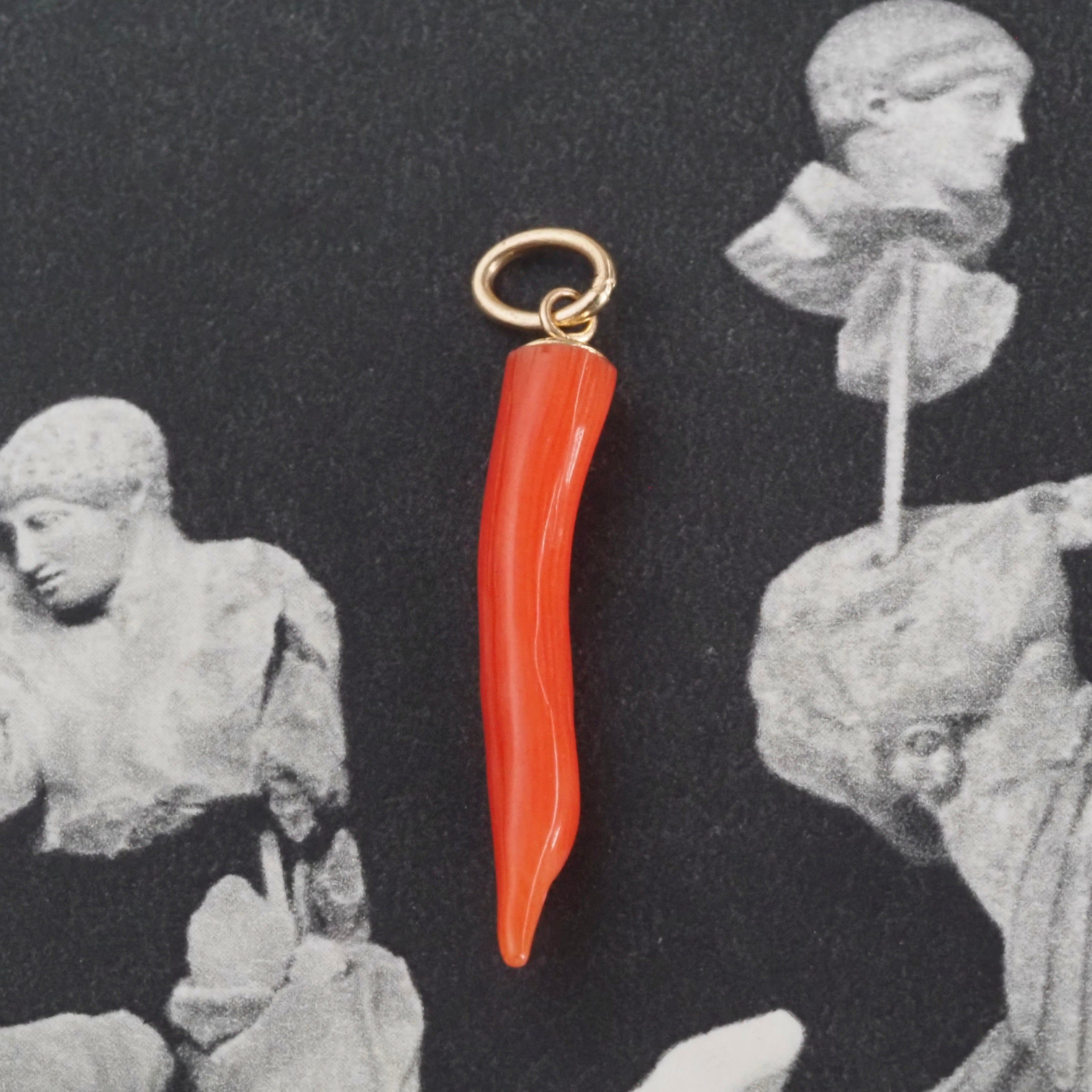 Antique 18k Gold Coral Cornicello Charm
