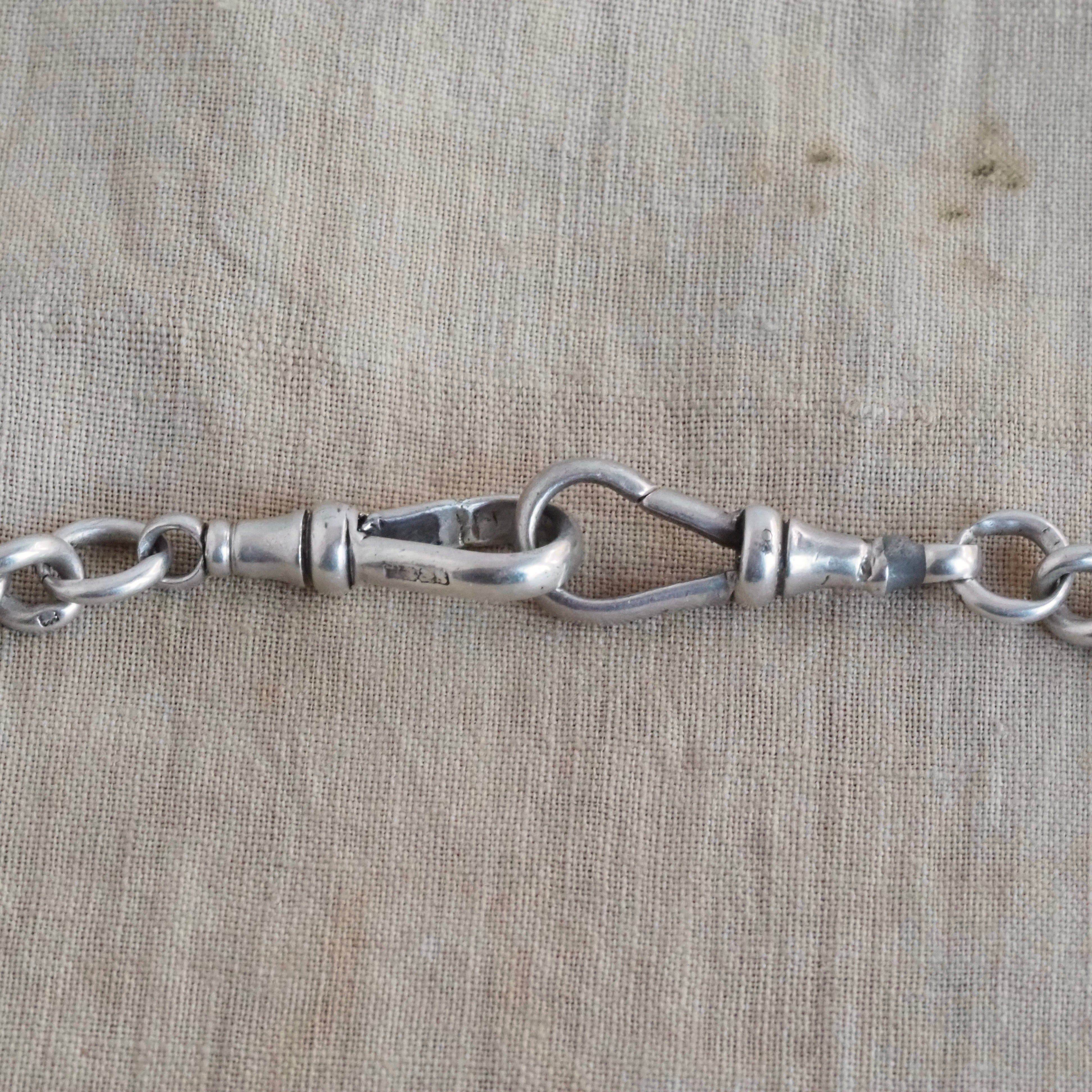 Antique English Sterling Silver Watch Chain Necklace With Graduated Links & T Bar