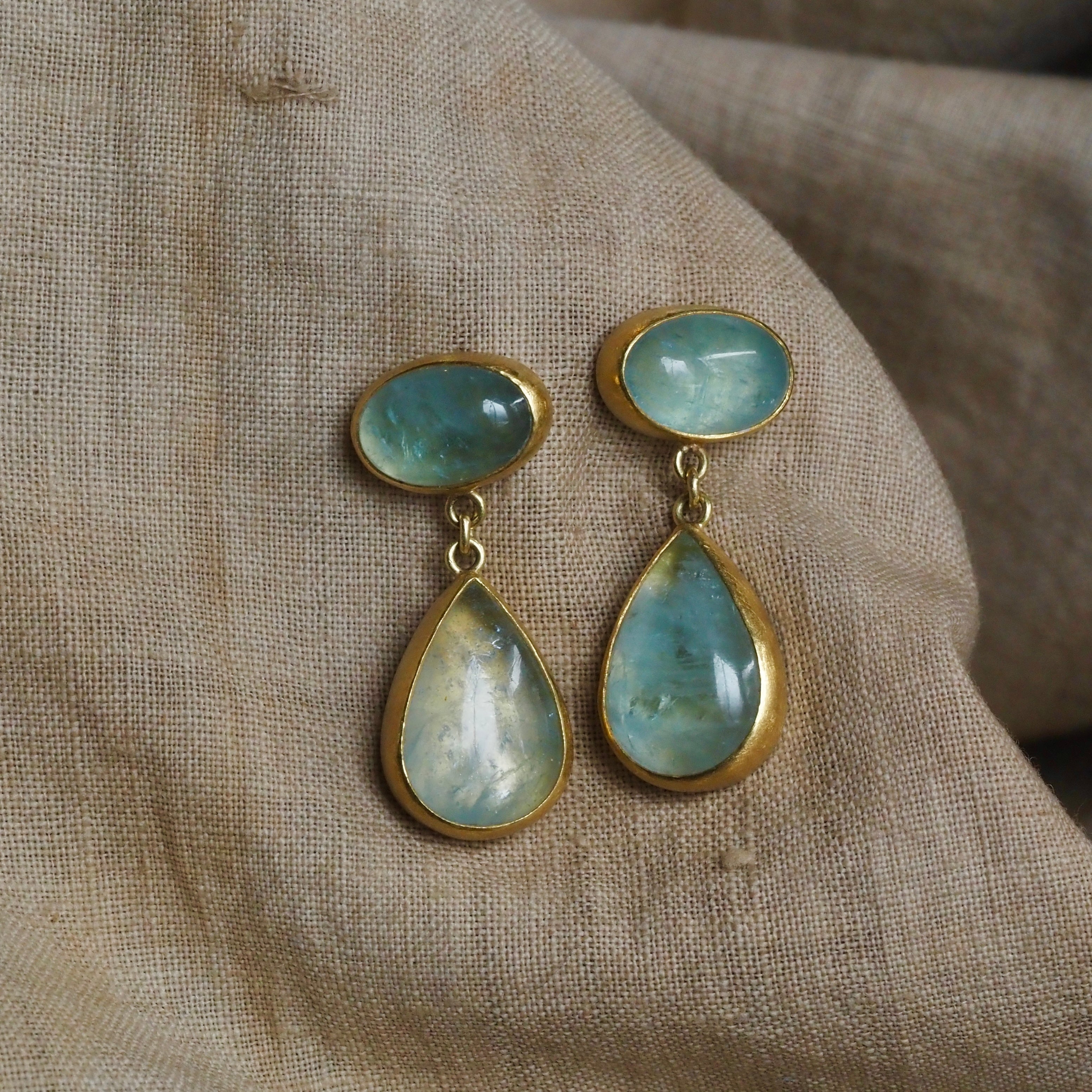 Aquamarine 22k Gold & 18k Gold Drop Earrings