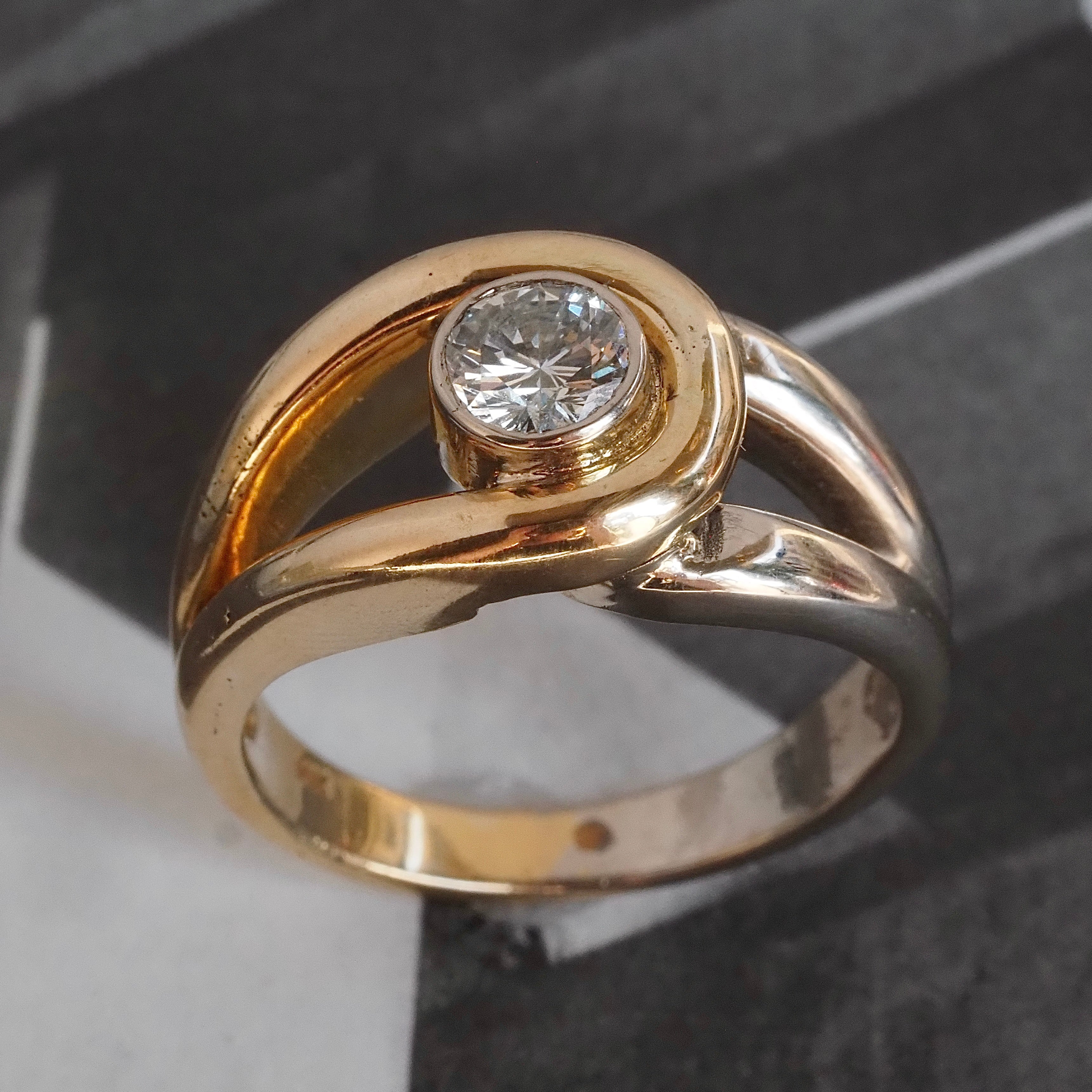 Vintage Diamond White and Yellow 14k Gold Knot Ring