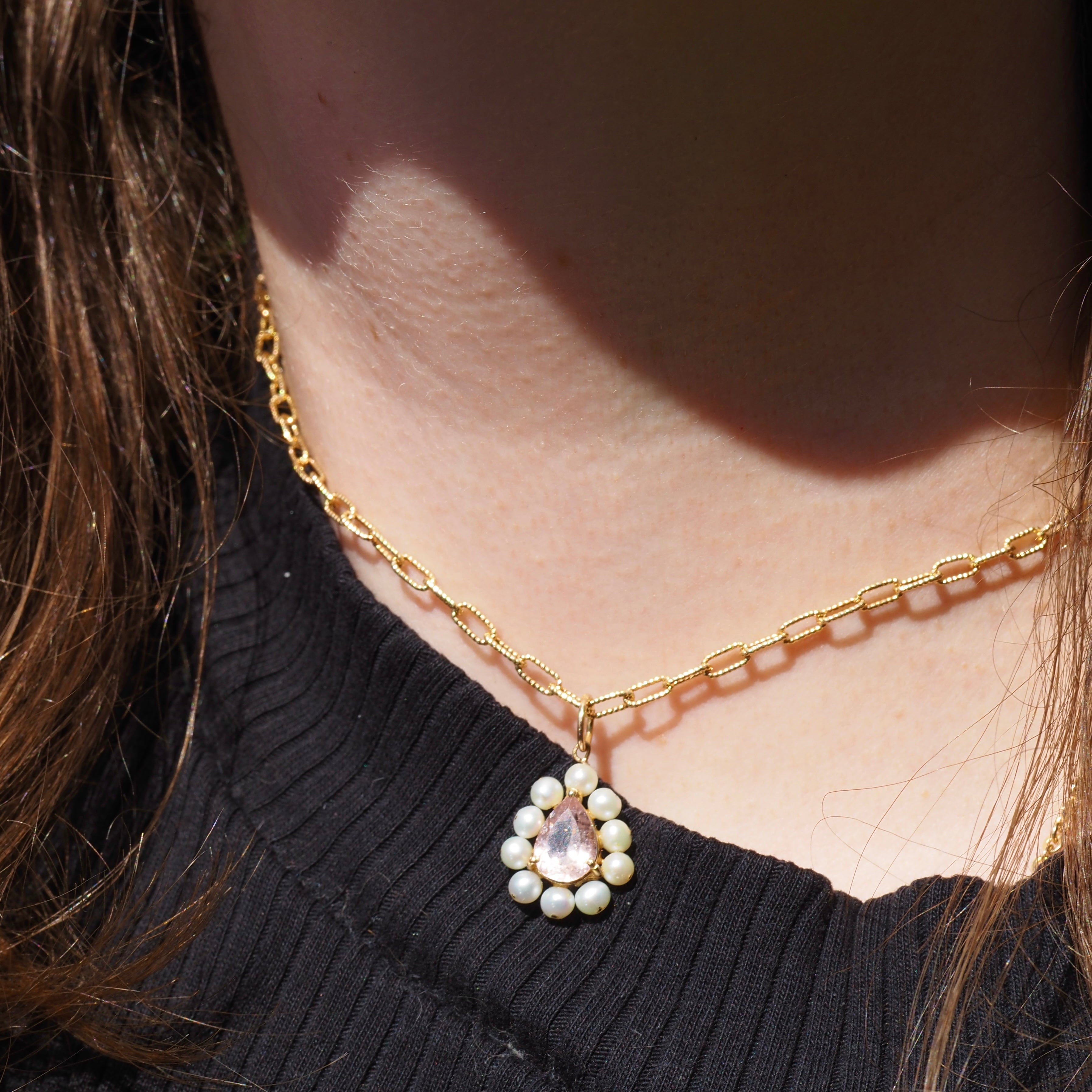 Vintage Pink Tourmaline Pearl 14k Gold  Pendant