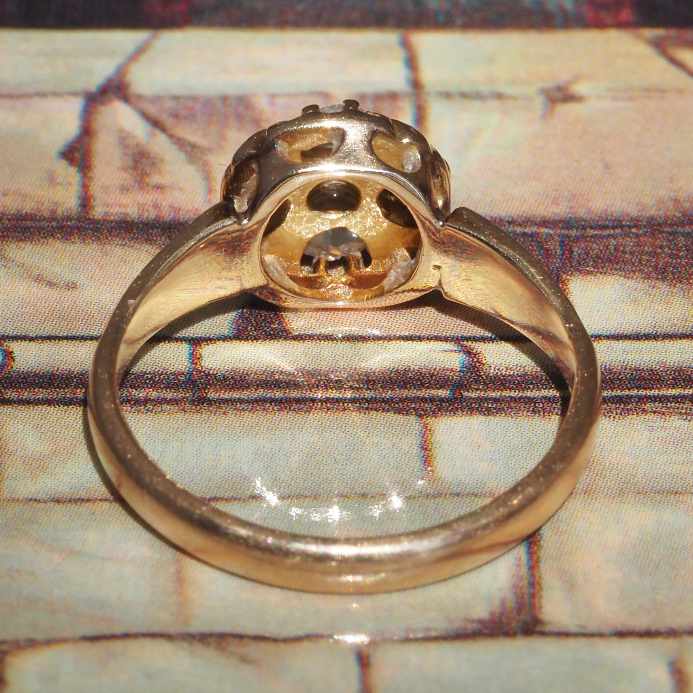 Antique Victorian Rose Cut Diamond Cluster 18k Gold Ring