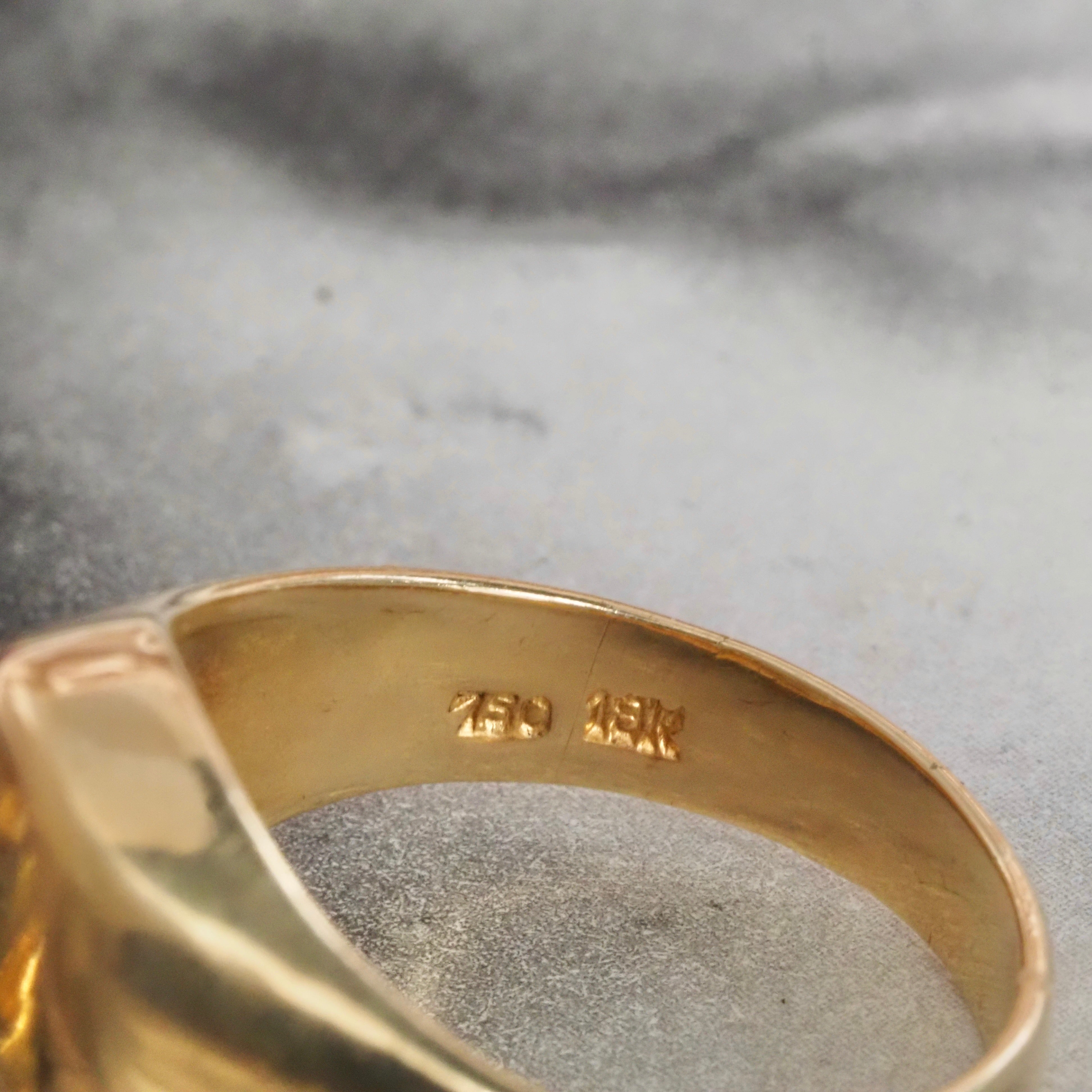 Vintage Citrine 18k Flush Set Signet Ring