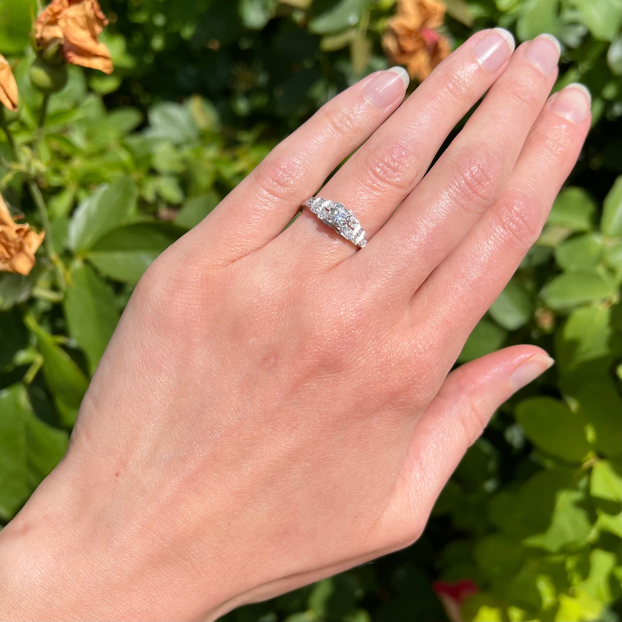 Art Deco Platinum Step Old European Cut Diamond Engagement Ring
