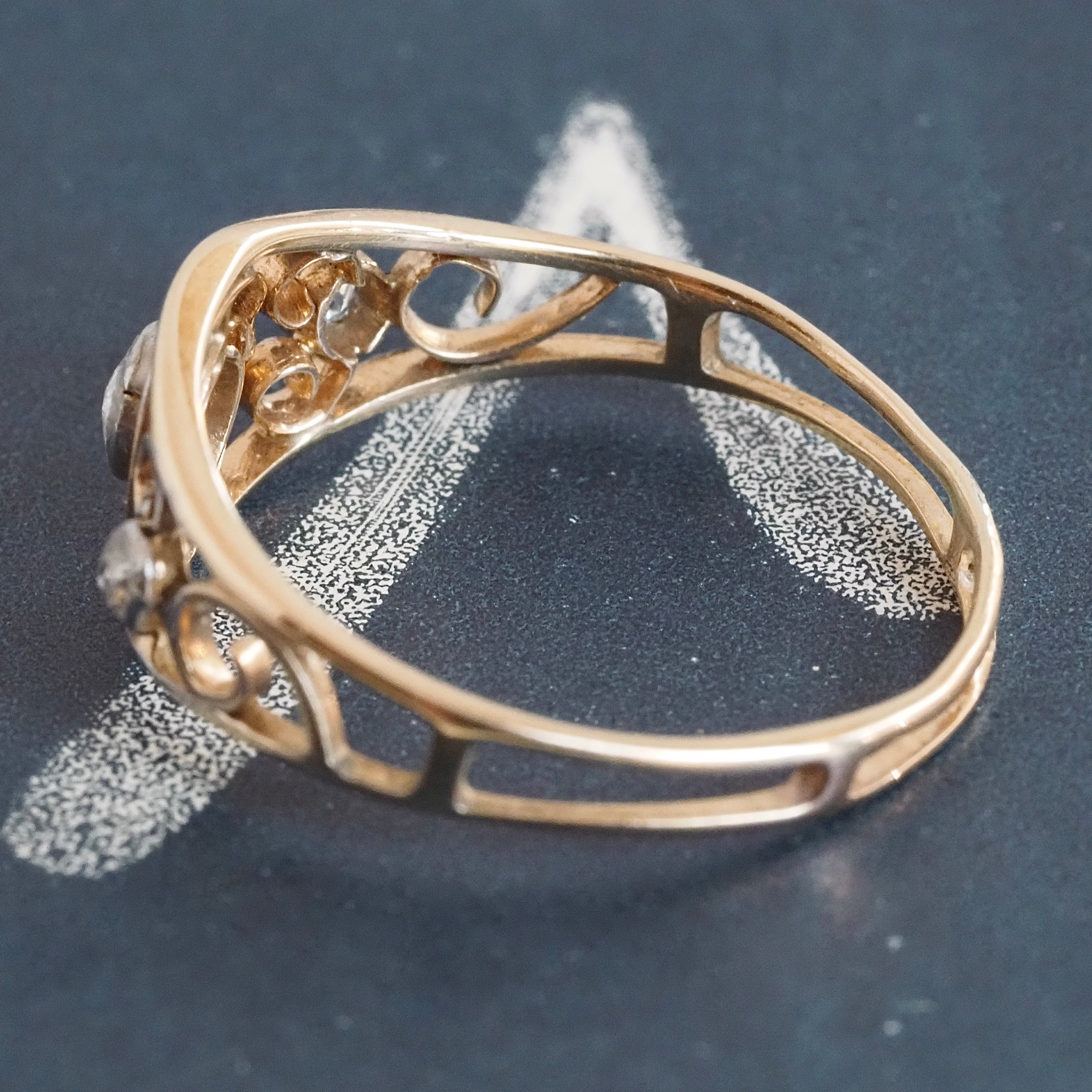 Antique Art Nouveau 14k Gold Diamond Scroll Ring