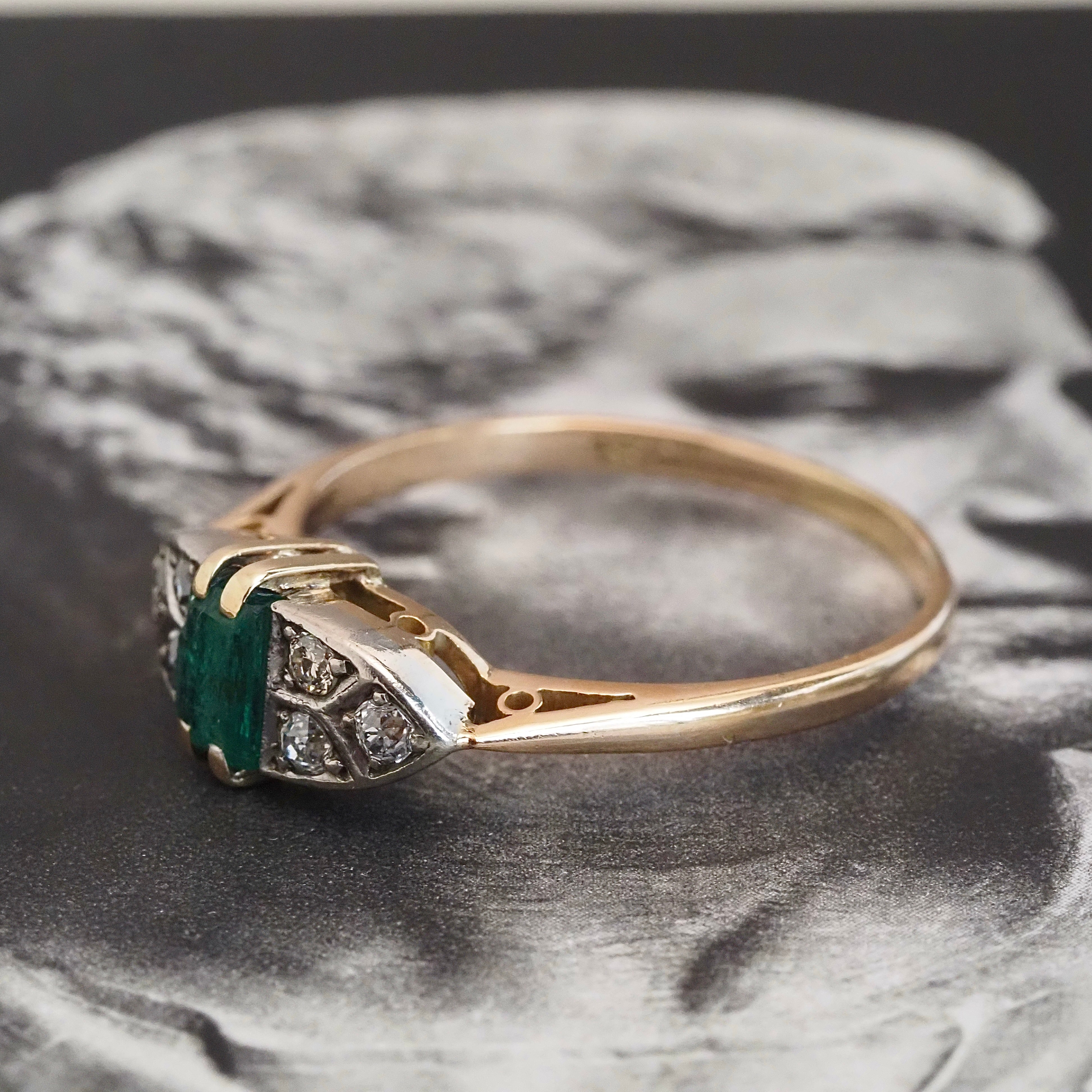 Antique English Emerald & Diamond 18k Gold Ring