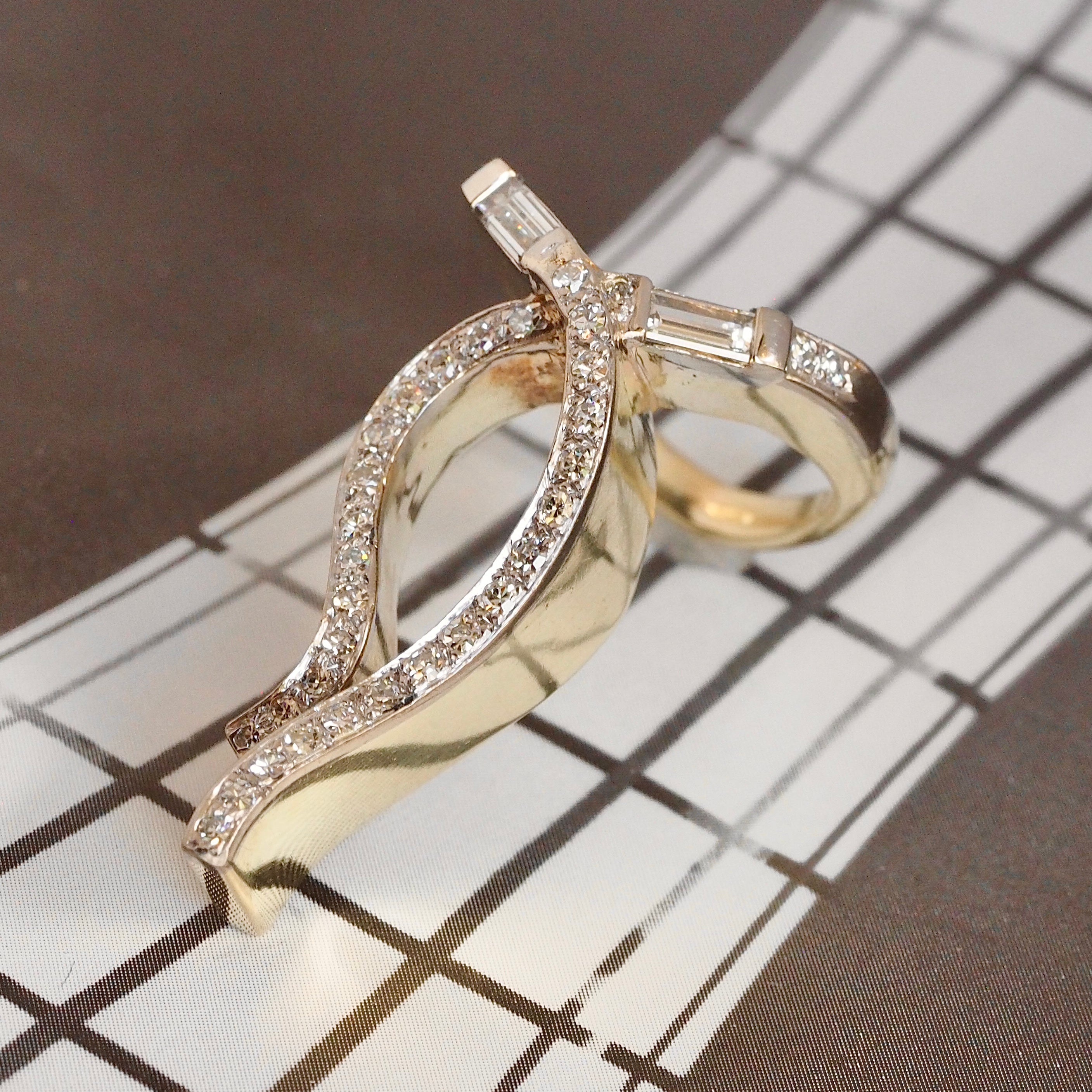 Vintage 14k Gold and Platinum Diamond Bow Ring