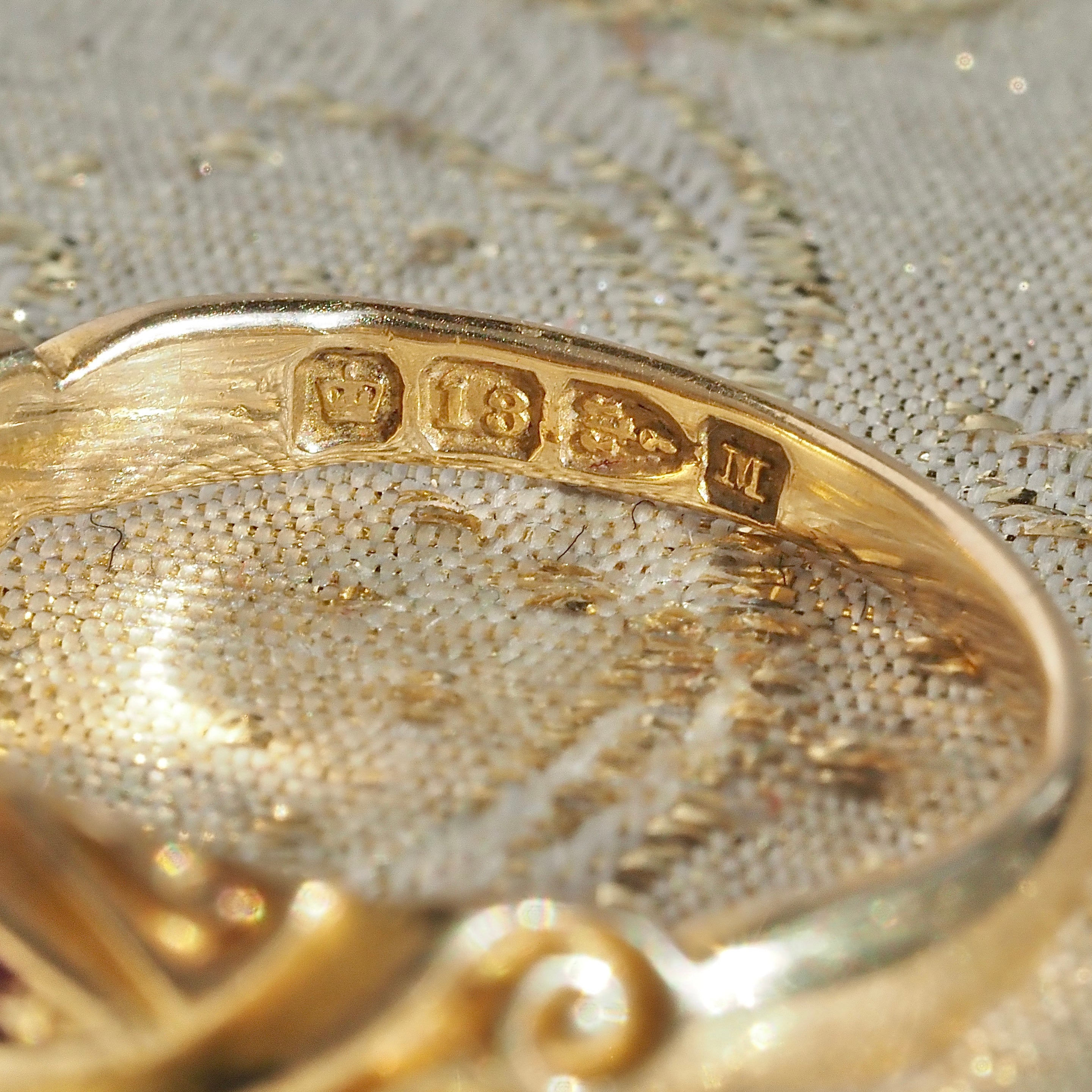 Antique English c. 1895 Old Mine Cut Diamond and Ruby Boat Ring