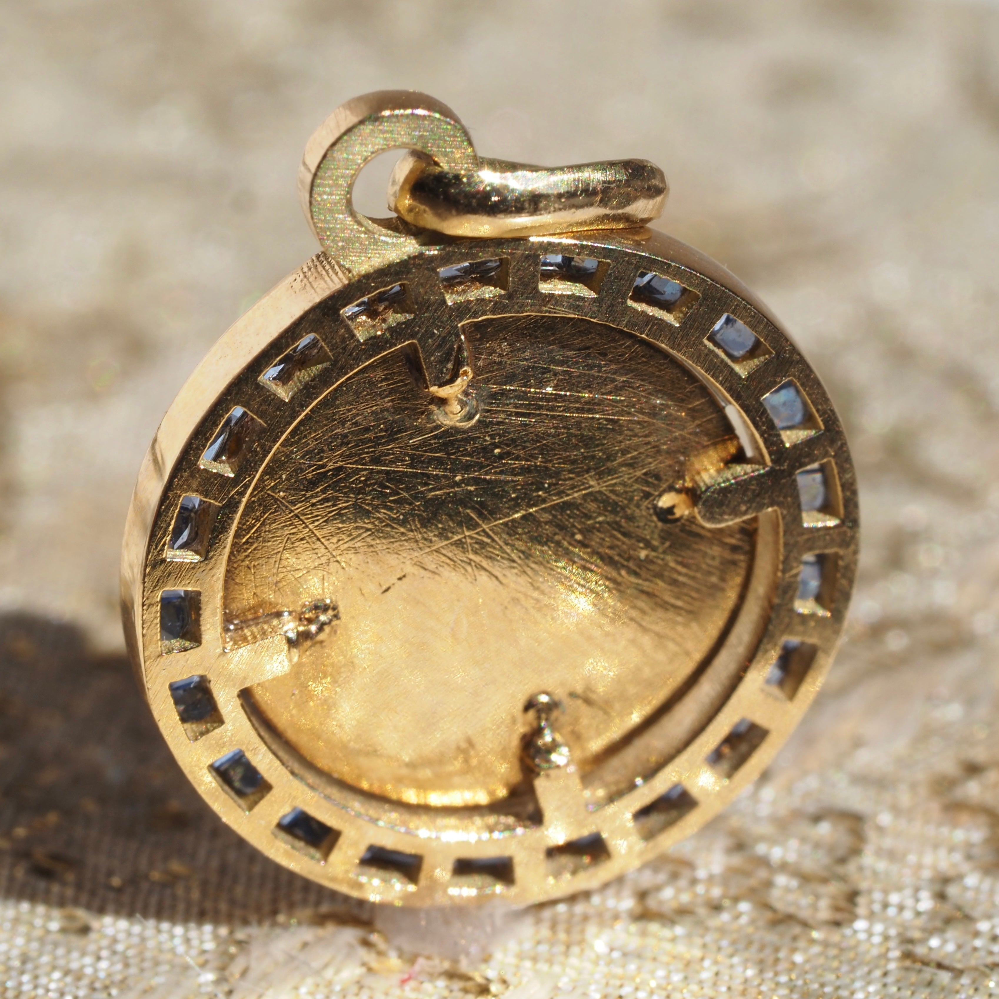 Vintage Sapphire Augis Love Medallion 18k Gold Charm