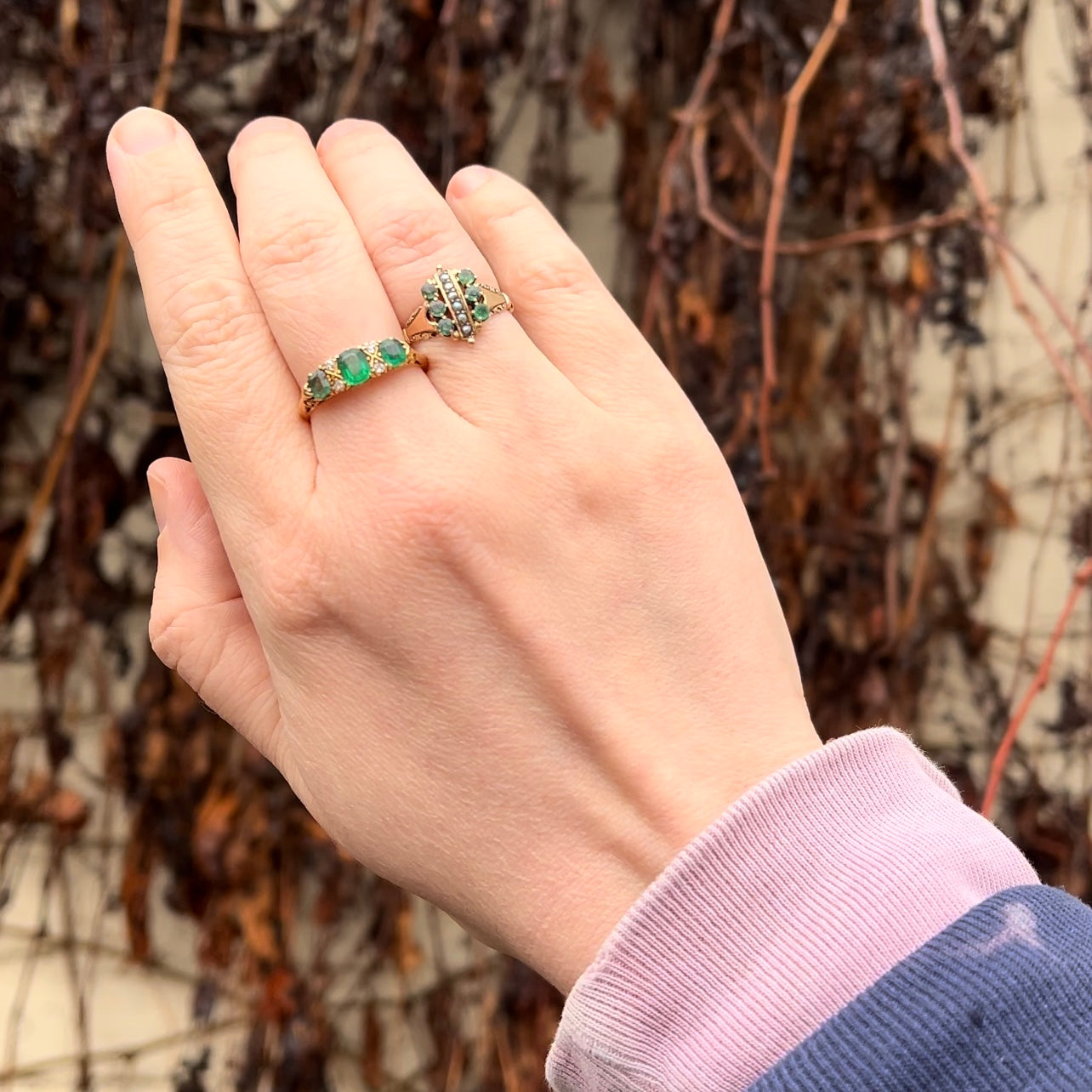 Antique Victorian Emerald & Pearl 10k Gold Ring