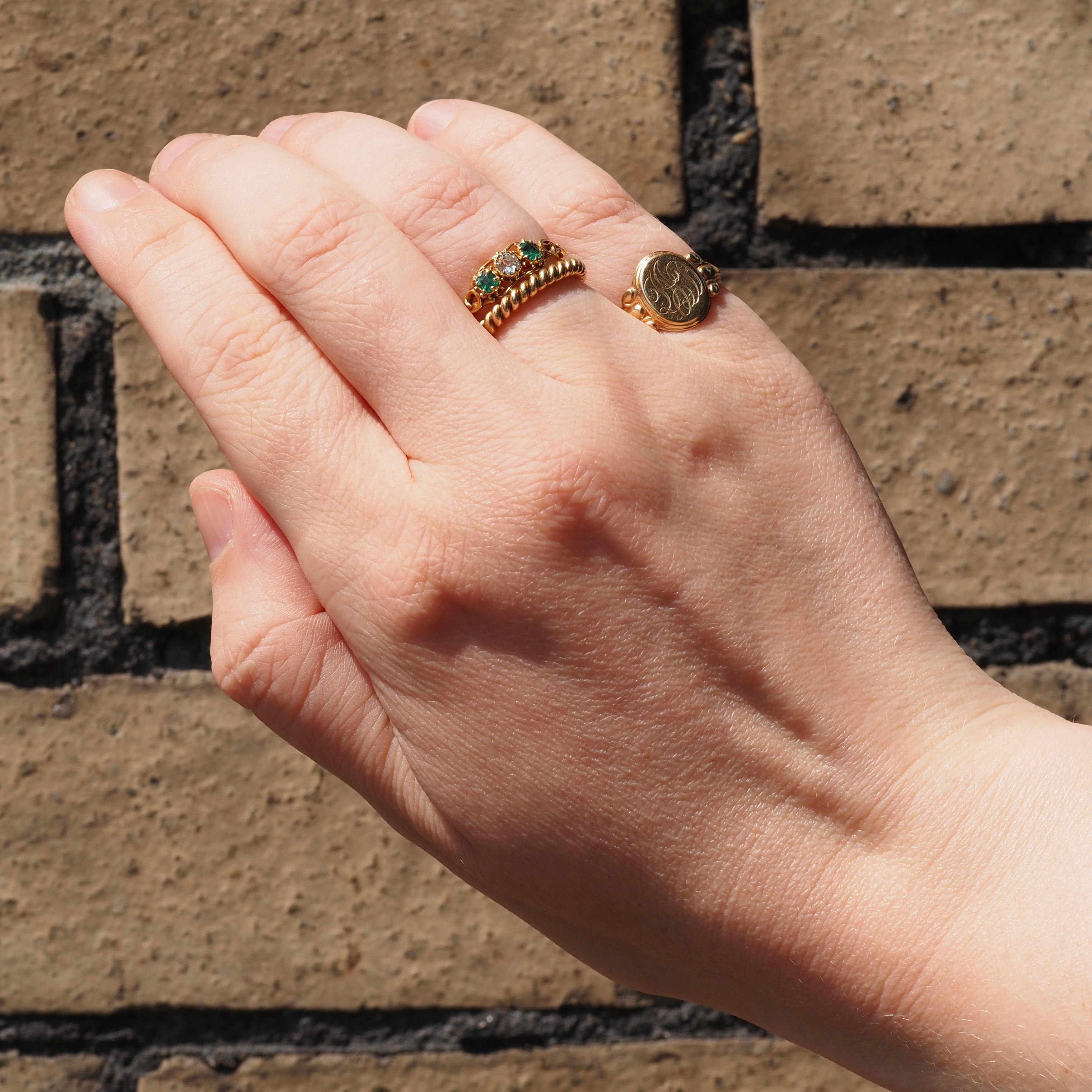 Victorian 18k Gold Emerald and Old Mine Cut Diamond Ring