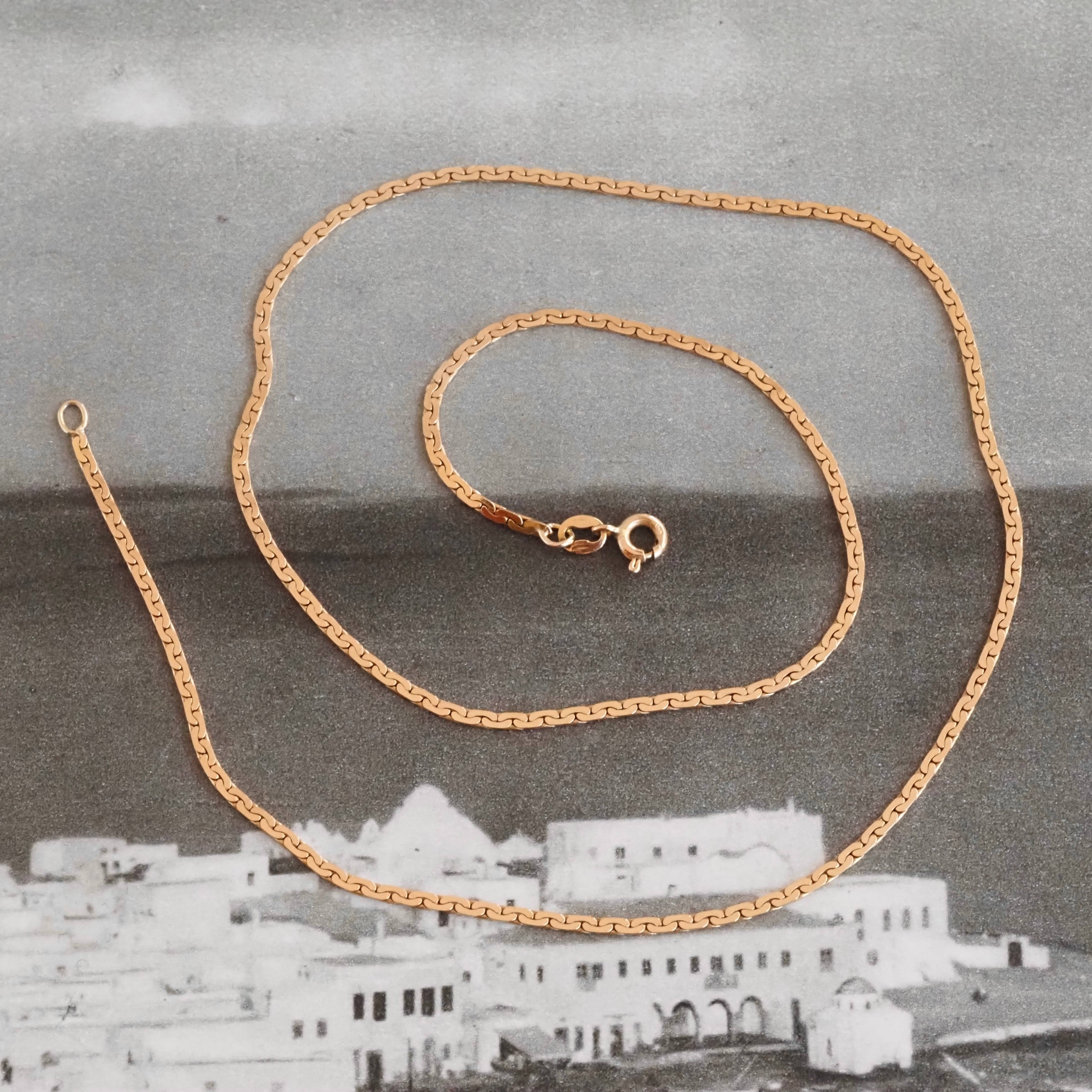 Vintage Italian Flat Link 14k Gold Necklace