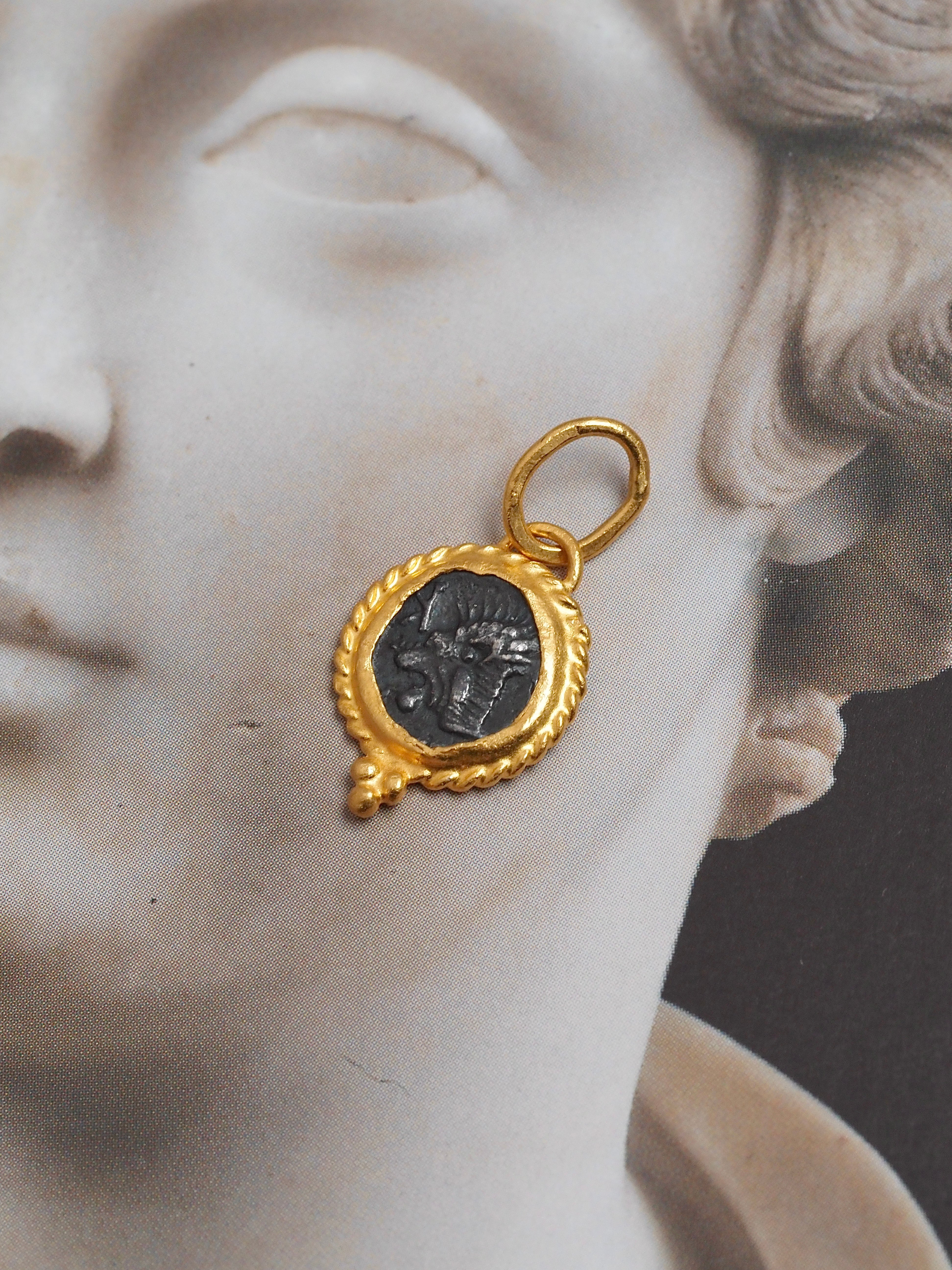 Ancient Greek Silver Coin Charm in 22k Gold